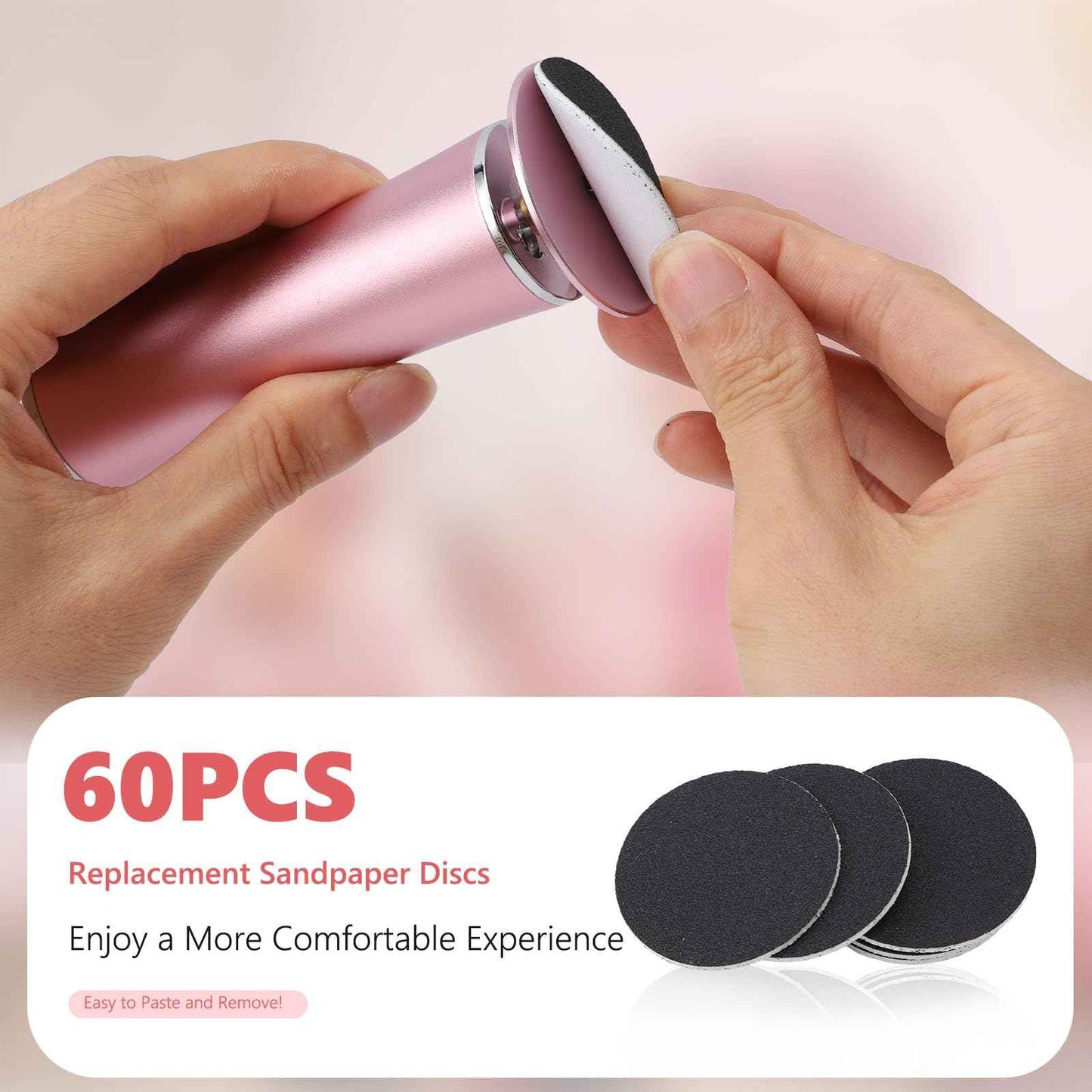 Electric Foot Callus File, Adjustable Speed Foot Grinder with 60pcs Reusable Sandpapers, Portable Foot Care Tool for Men & Women, Ideal for Home or Professional Pedicure Use (Pink)