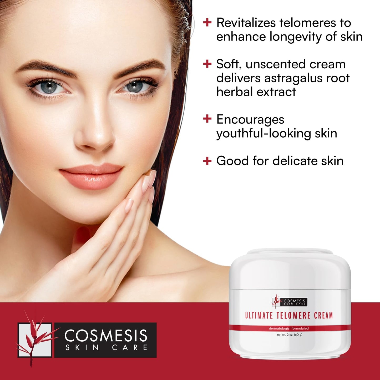 Ultimate Telomere Cream: Revitalize Aging Skin with Chinese Astragalus Root Extract for Youthful Appearance - 2 oz