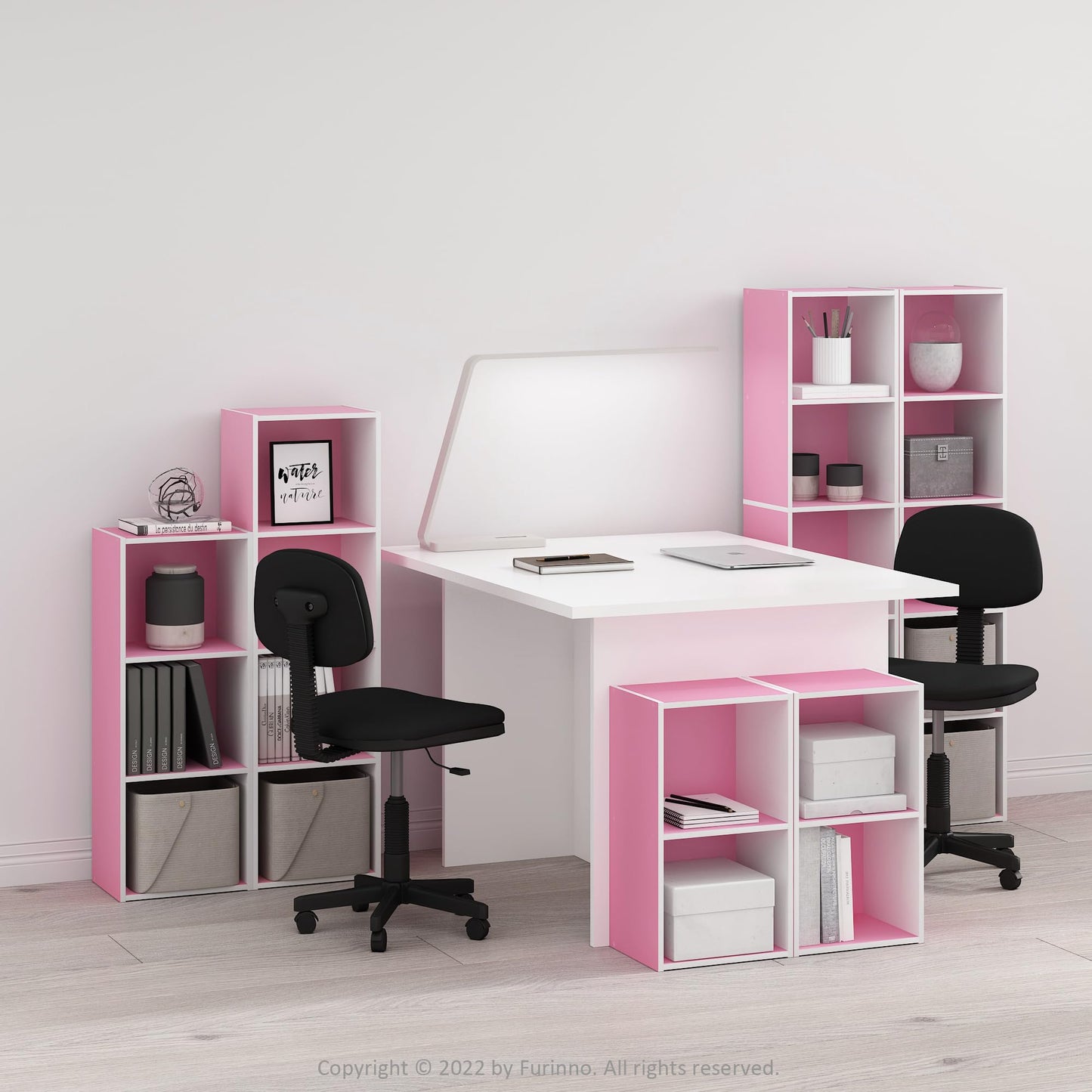 Furinno Luder Bookcase / Book / Storage, 2-Tier Cube, Pink/White