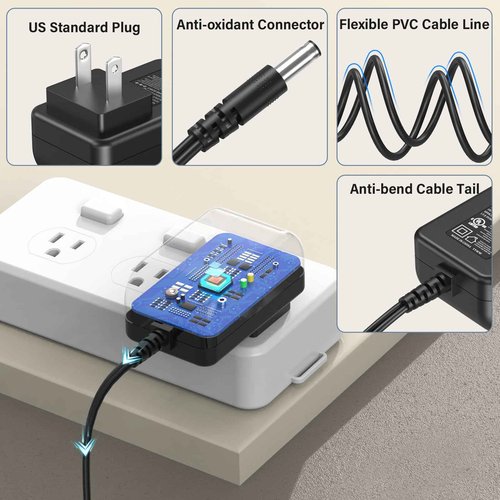 12V 2A Vanity Makeup Mirror Charger Compatible with Hansong Make-up Mirror Power Cord AC Adapter for Hansong DC117-15 DC11715 Bedroom Light Up Vanity Mirror Charging Plug 12VDC 2000mA 12.0V DC12V