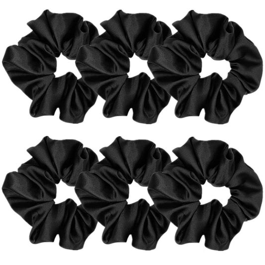 6 Pcs Silk Scrunchies, Soft Hair Ties, Fashion Hair Bands, Bow Ropes, Elastic Ponytail Holders, Hair Accessories for Women and Girls (4.3 inch, Black)