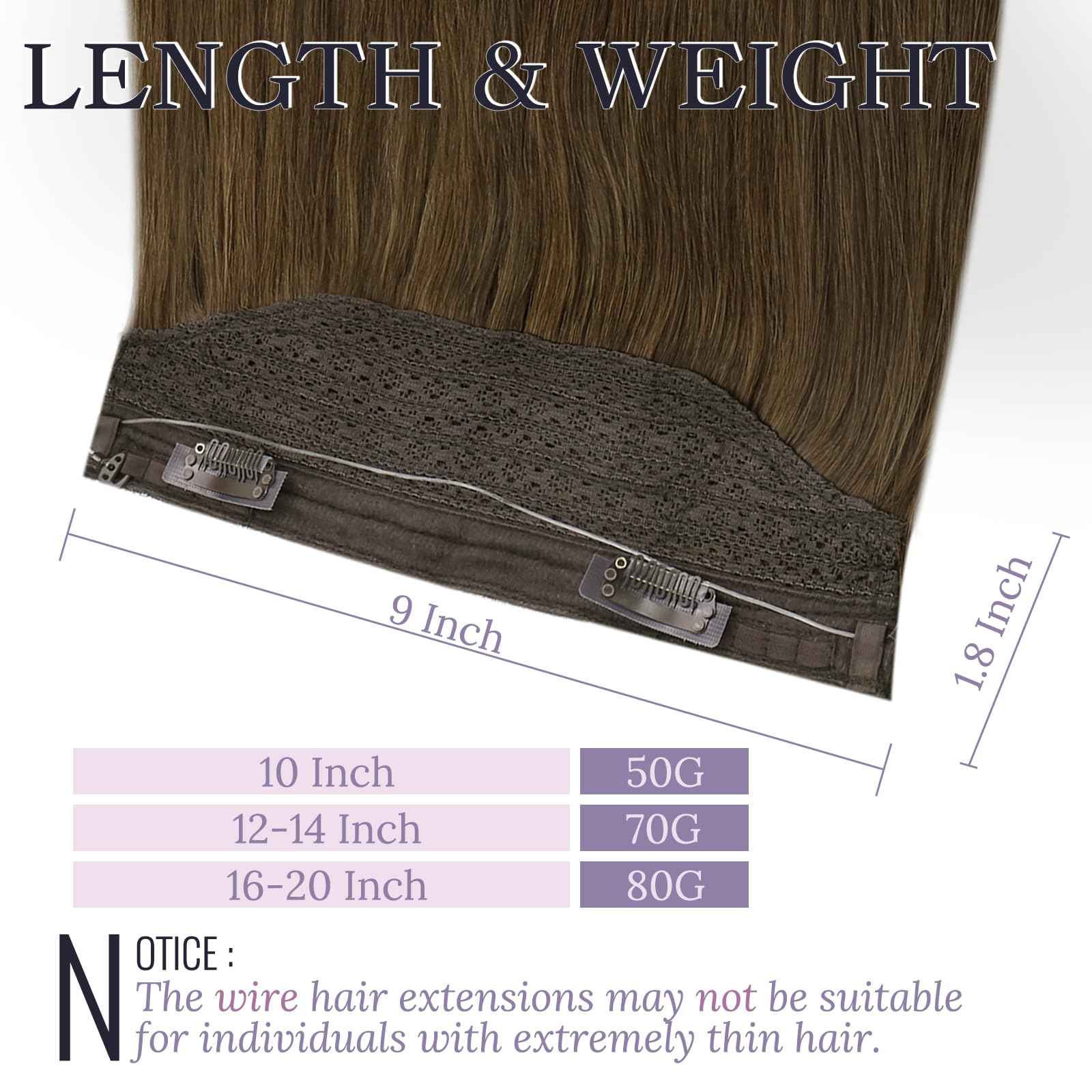 Fshine Invisible Wire Hair Extensions Real Human Hair Medium Brown 10 Inch Short Straight Remy Human Hair Natural Layered Hairpiece with Transparent Fish Line 50 Grams