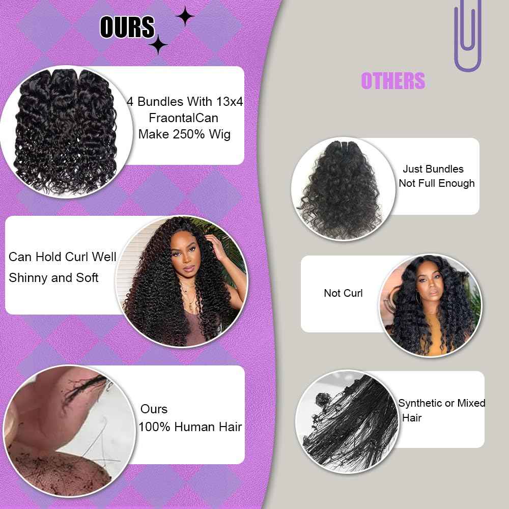 Water Wave Human Hair Bundles 14 Inch 12A Double Weft Wet and Wavy Bundles Human Hair Raw Bundles Human Hair Quick Weave Hair Bundles Natural Black