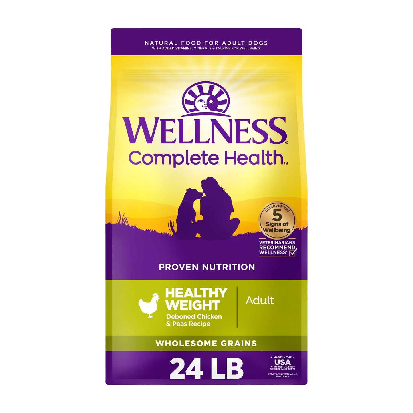 Wellness Complete Health Dry Dog Food, Healthy Weight Deboned Chicken & Peas Recipe, 24 Pound Bag