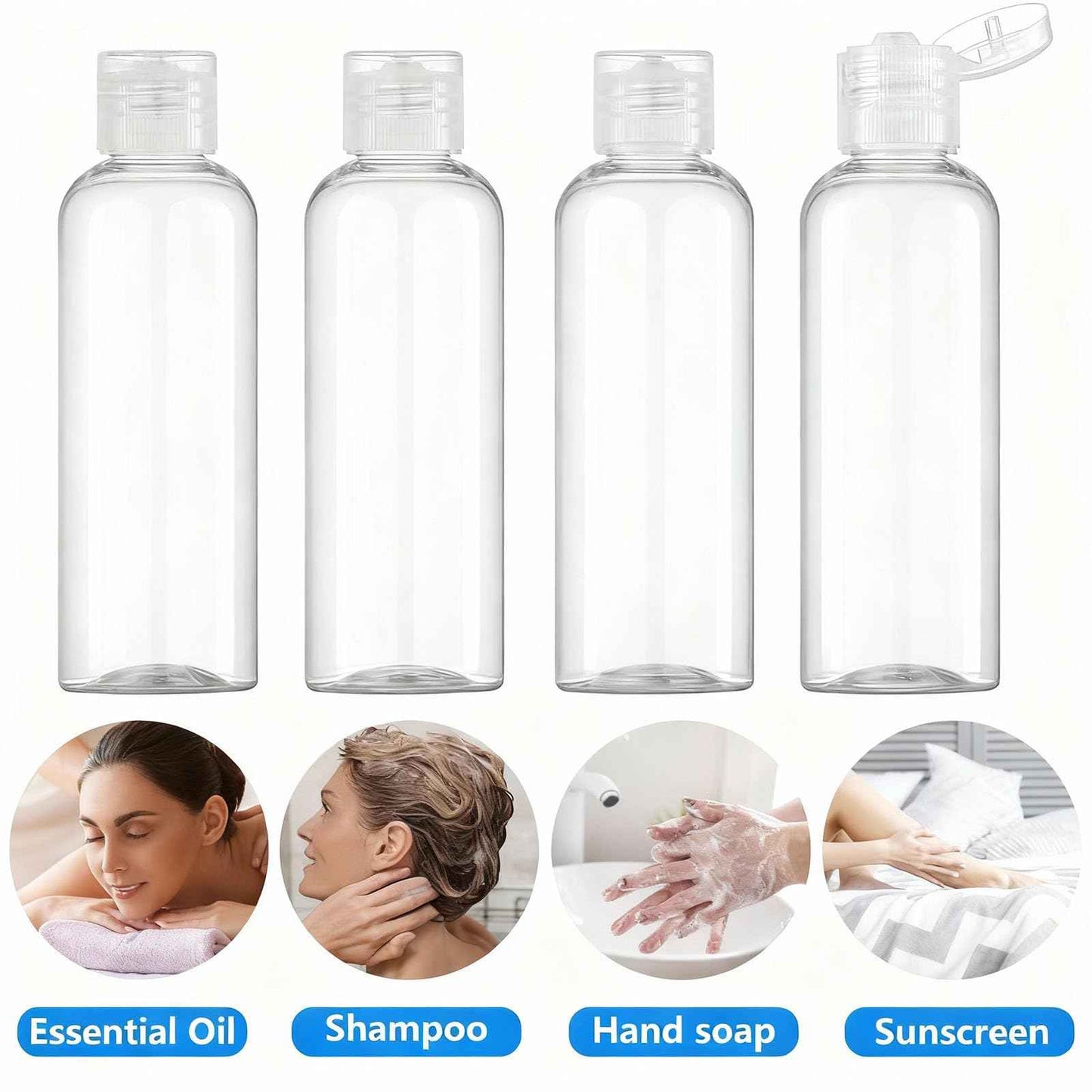 DTDNZKN 4 Pack 3.4 Oz (100ml) TSA Approved Travel Bottles for Toiletries, Leak Proof Plastic Travel Essentials Accessories with Labels