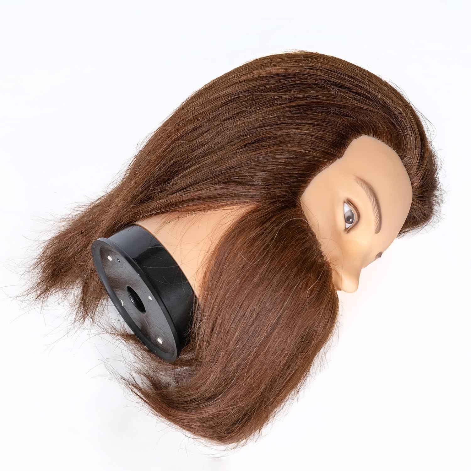Male Mannequin Head 100% Human Hair Mannequin Head Cosmetology Mannequin Head with Stand Mannequin Head Human Hair Doll Head (Brown with beard)