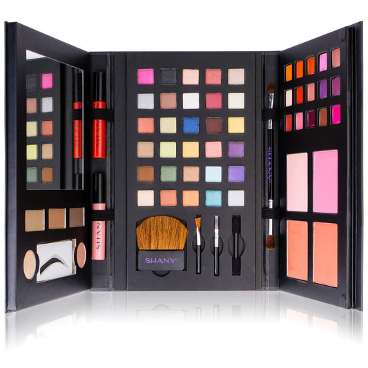 SHANY Luxe Book Makeup Set - All In One Travel Cosmetics Kit with 30 Eyeshadows, 15 Lip Colors, 5 Brushes, 4 Pressed Blushes, 3 Brow Colors, and Mirror