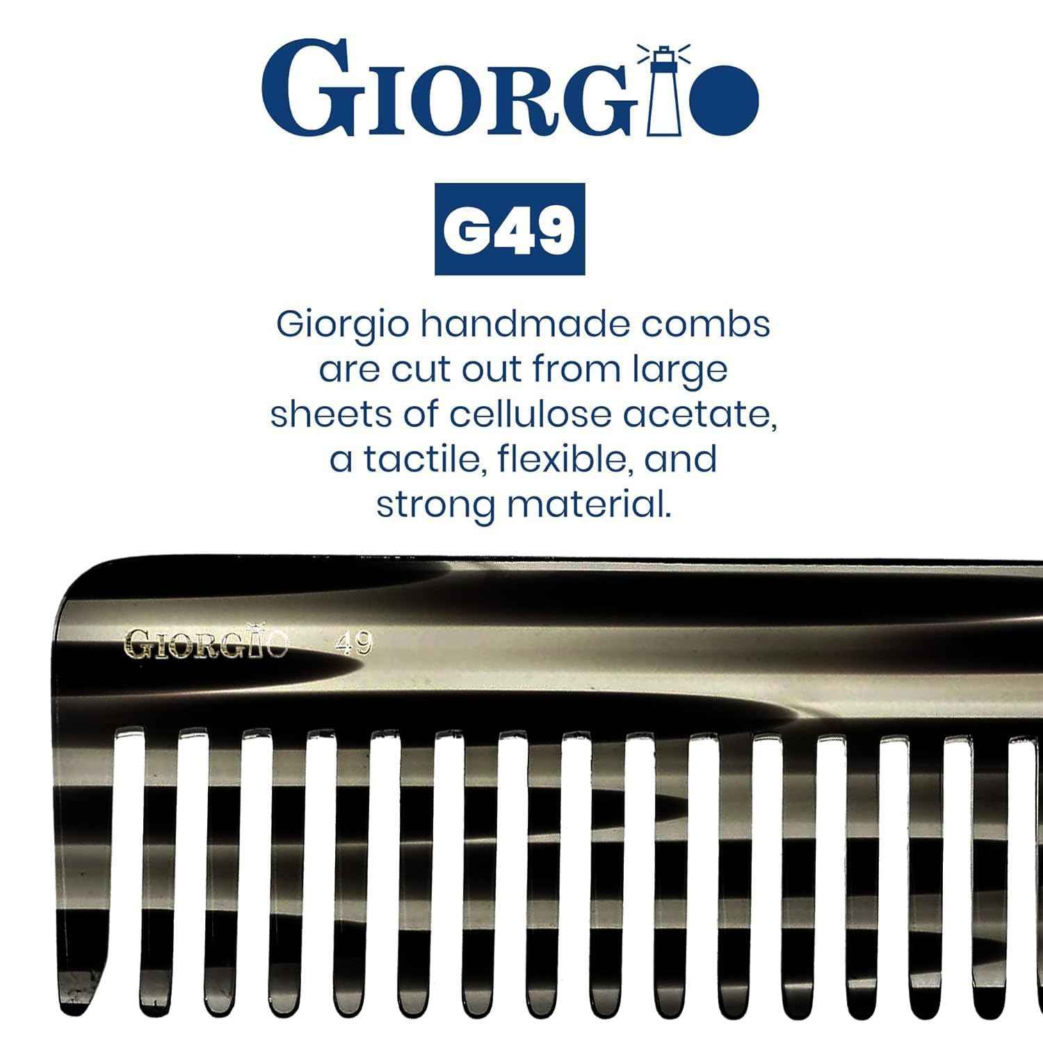 Giorgio G49 Graphite Large 5.75 Inch Hair Detangling Comb, Wide Teeth for Thick Curly Wavy Hair. Long Hairs Detangler Comb For Wet and Dry. Handmade of Quality Cellulose, Saw-Cut, Hand Polished