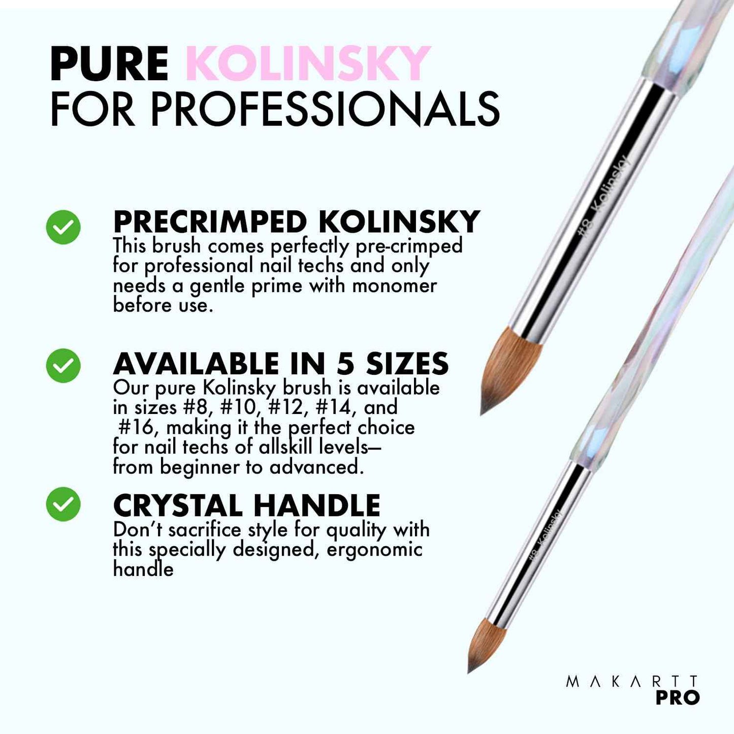 MakarttPro Kolinsky Crimped Acrylic Nail Brush for Acrylic Powder and EMA Monomer Application, Made for Professional Nail Technicians and Beginner Nail Students, Size #12