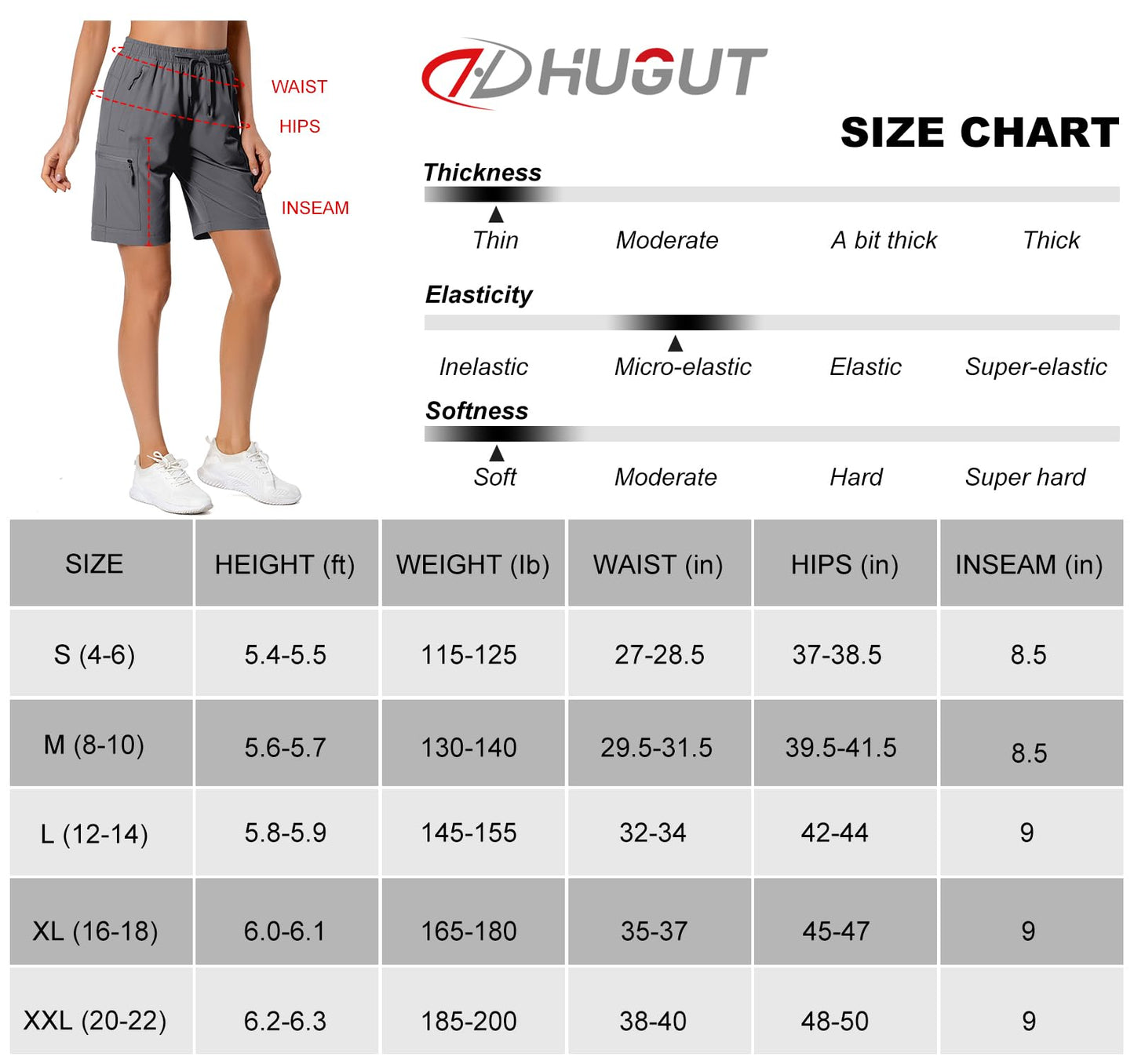 Women's Lightweight Hiking Cargo Shorts Quick Dry Athletic Shorts for Camping Travel Golf with Zipper Pockets Water Resistant Dark Grey