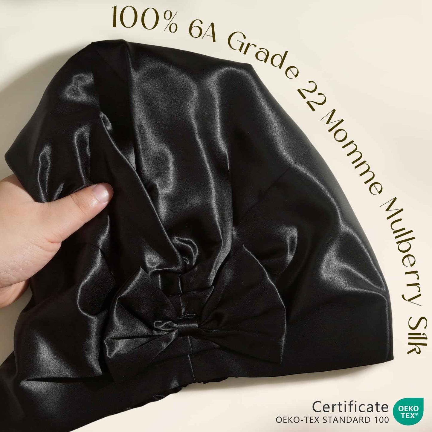 ZIMASILK 22 Momme Adjustable 100% Pure Mulberry Silk Bonnet for Sleeping Women, Double-Layered Silk Hair Bonnet for Anti-Frizz & Hair Protection – Reduces Slipping (1Pc, Black)