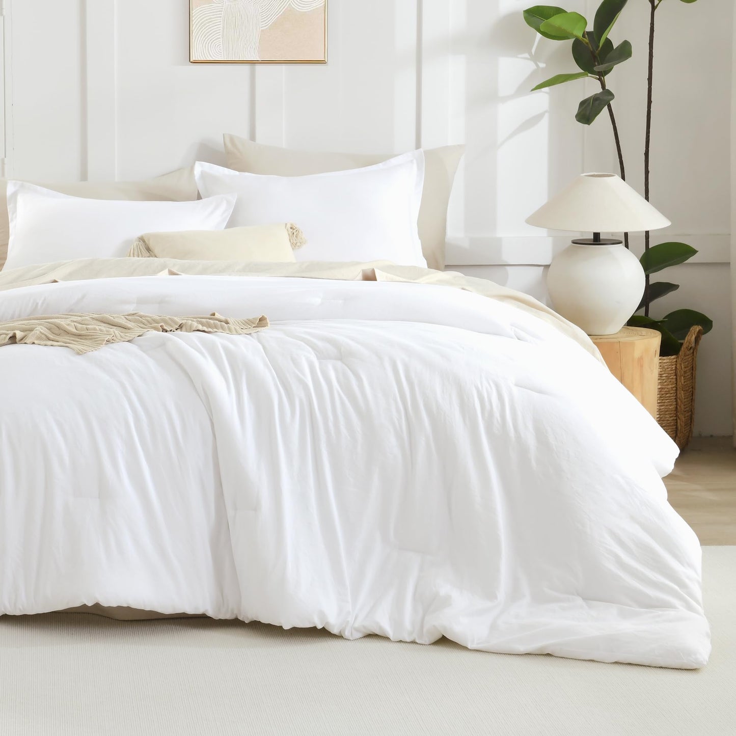 Litanika White Twin/Twin XL Comforter Set, 2 Pieces Lightweight Solid Bedding Set, All Season Fluffy Bed Set (66x90In Comforter & 1 Pillowcase)