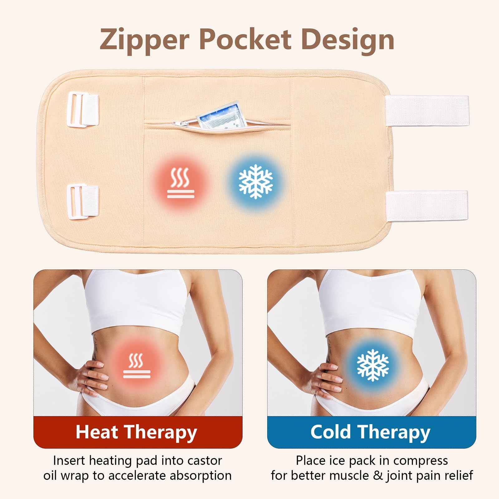 19Pcs Castor oil pack wrap,including 9pcs organic castor oil pack and 10pcs disposable patches for belly button,reusable wrap for entire body,adjustable straps,waterproof,anti leak