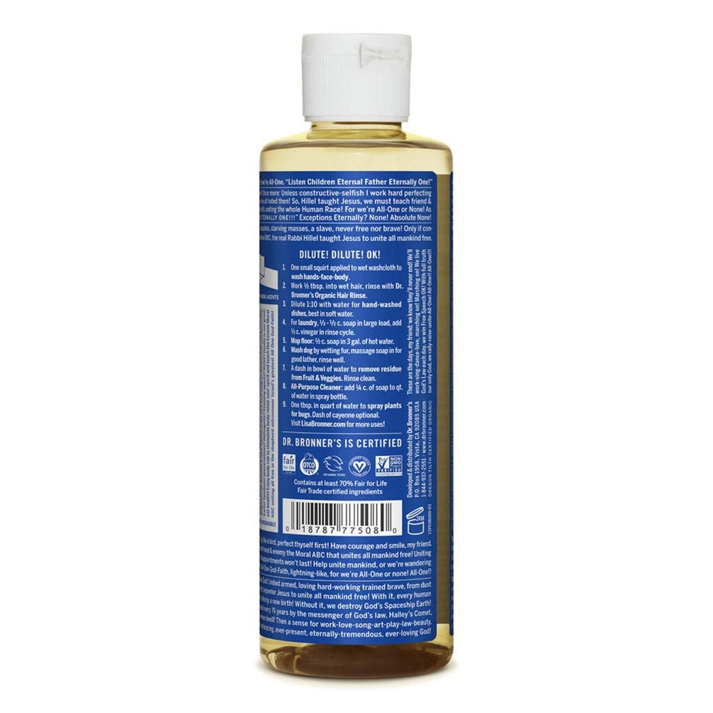 Dr. Bronner's - Pure-Castile Liquid Soap (Peppermint, 8 Ounce) - Made with Organic Oils, 18-in-1 Uses: Face, Body, Hair, Laundry, Pets and Dishes, Concentrated, Vegan, Non-GMO