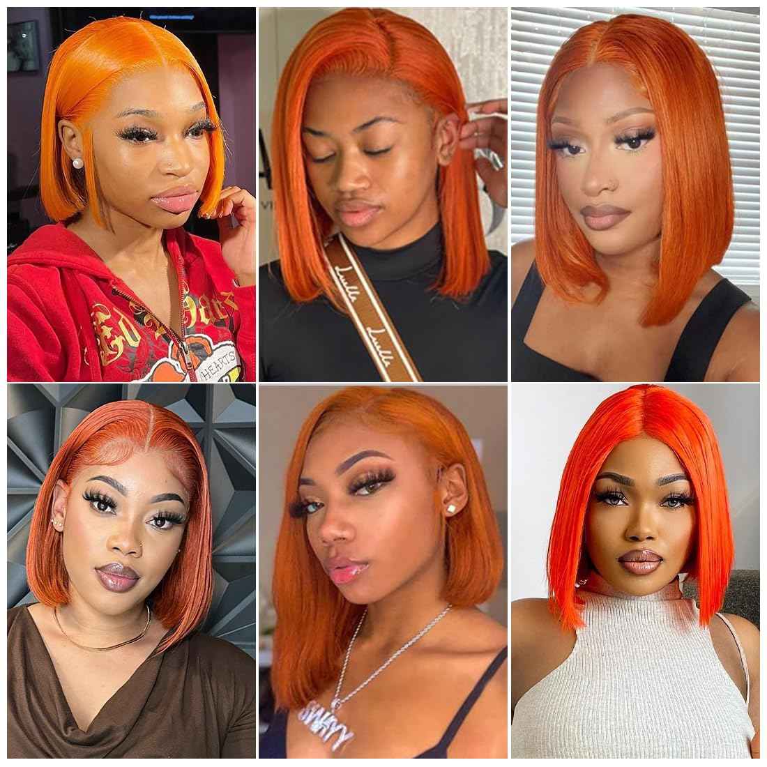 UTIDE #350 Ginger Bob Lace Front Wig Human Hair 13x4 HD Transparent Lace Frontal Wigs Pre Plucked Short Straight Bob Wig for Black Women with Baby Hair 180% Density Brazilian Orange Ginger Wig 8 Inch