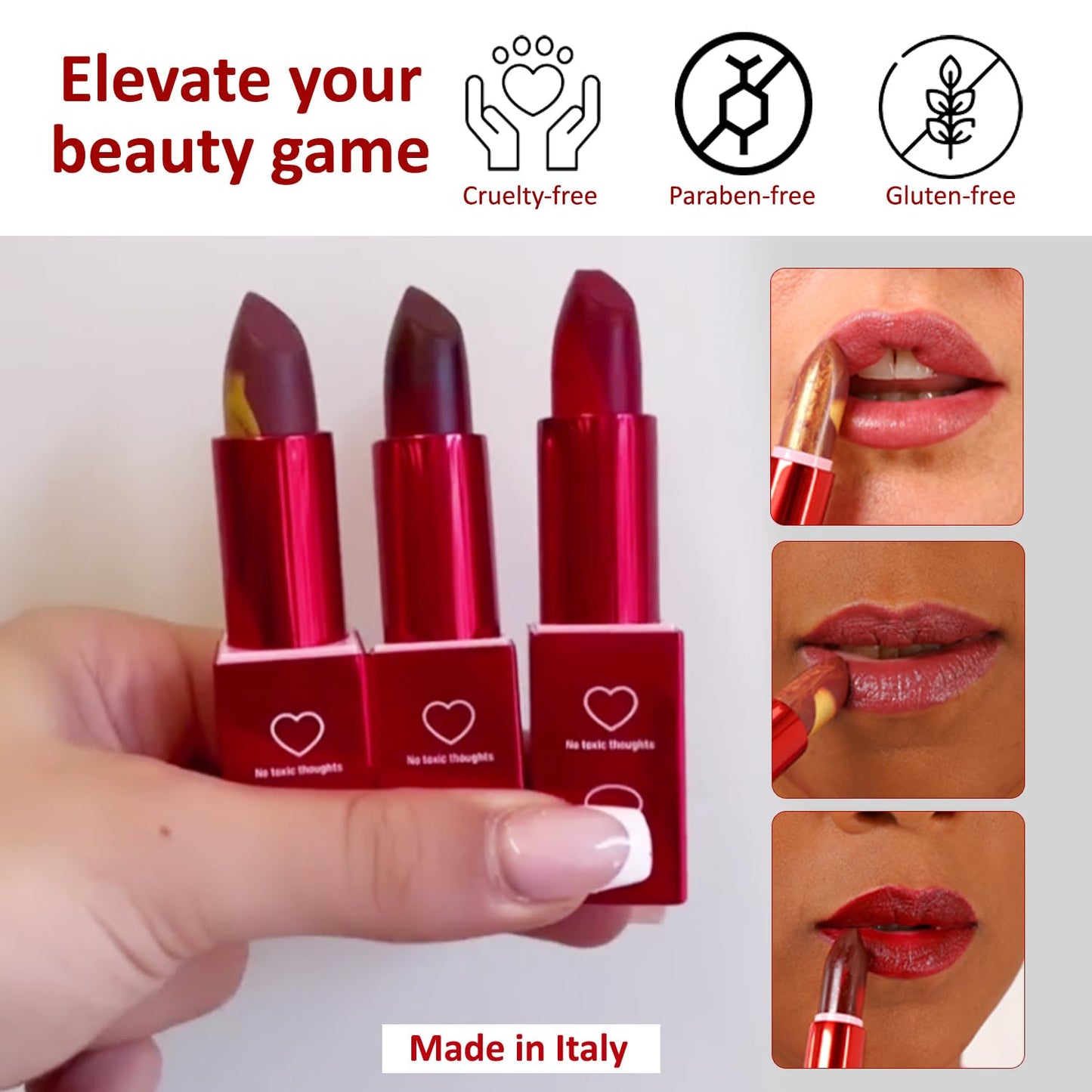 WYRL Beauty Empowerment Luxe Vegan Lipstick Trio - Enriched Formula for Moisturizing, Vibrant, Creamy, And Long-Lasting Lips - Glamorous Red Lipstick for Women (Set Of 3)