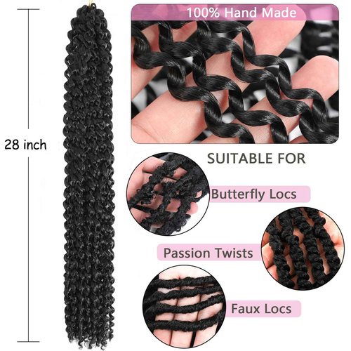 Alrence Passion Twist Hair 28 Inch 8 Packs Water Wave Crochet Hair Curly Braiding Hair For Butterfly Locs Long Bohe Crochet Braids (28 Inch (Pack of 8), 1B#)