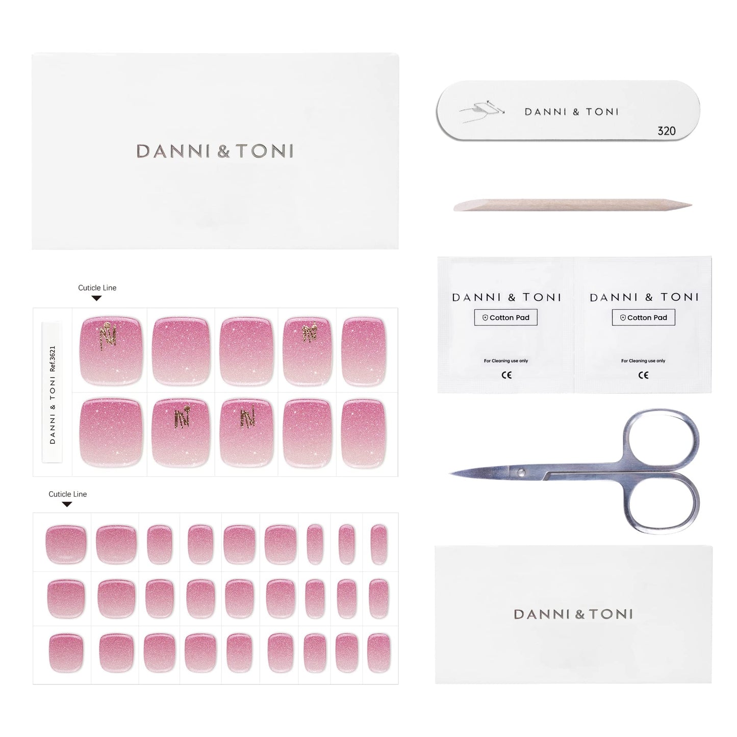 DANNI & TONI Semi Cured Gel Toenail Strips Ombre (Burgundy Bliss) Shimmering Gel Toenail Stickers Toenail Polish Strips 37 Stickers