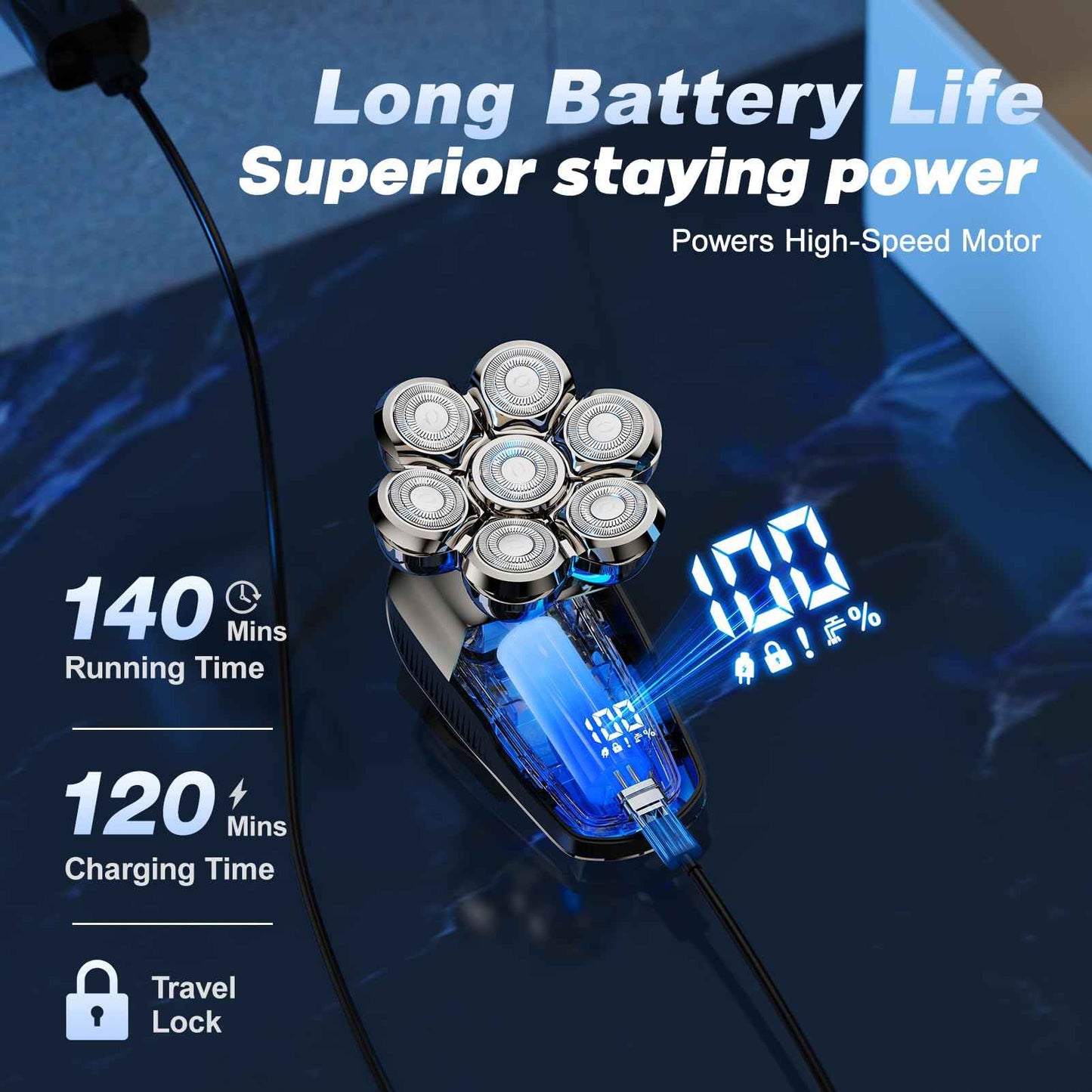 Head Shaver for Bald Men, Coklean 1400mAh Detachable Electric Shavers Rechargeable Rotary Shaver with LED Display & 8500RPM Motor IPX6 Waterproof Dry/Wet Electric Razor, Gift for Dad Husband