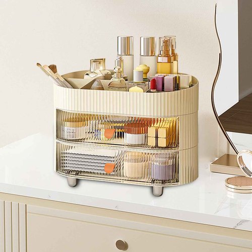 Cosmetics Organizer—Makeup Organizer with 3 Drawers—Cosmetics Display Cases for Perfume, Creams, Makeup Brushes,Jewelry, Lipsticks-Desk Organizer for Vanity, Skincare (5018)