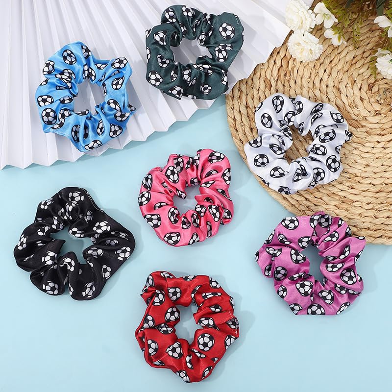 6 Pack Silky Smoothly Soccer Hair Scrunchies Sparkly Football Hair Ties Hair Eleastic Bands Scrunchy Ropes Ponytail Holders Wrist for Girls Soccer Teams School,Dance,Games ,Tournaments and Party favor