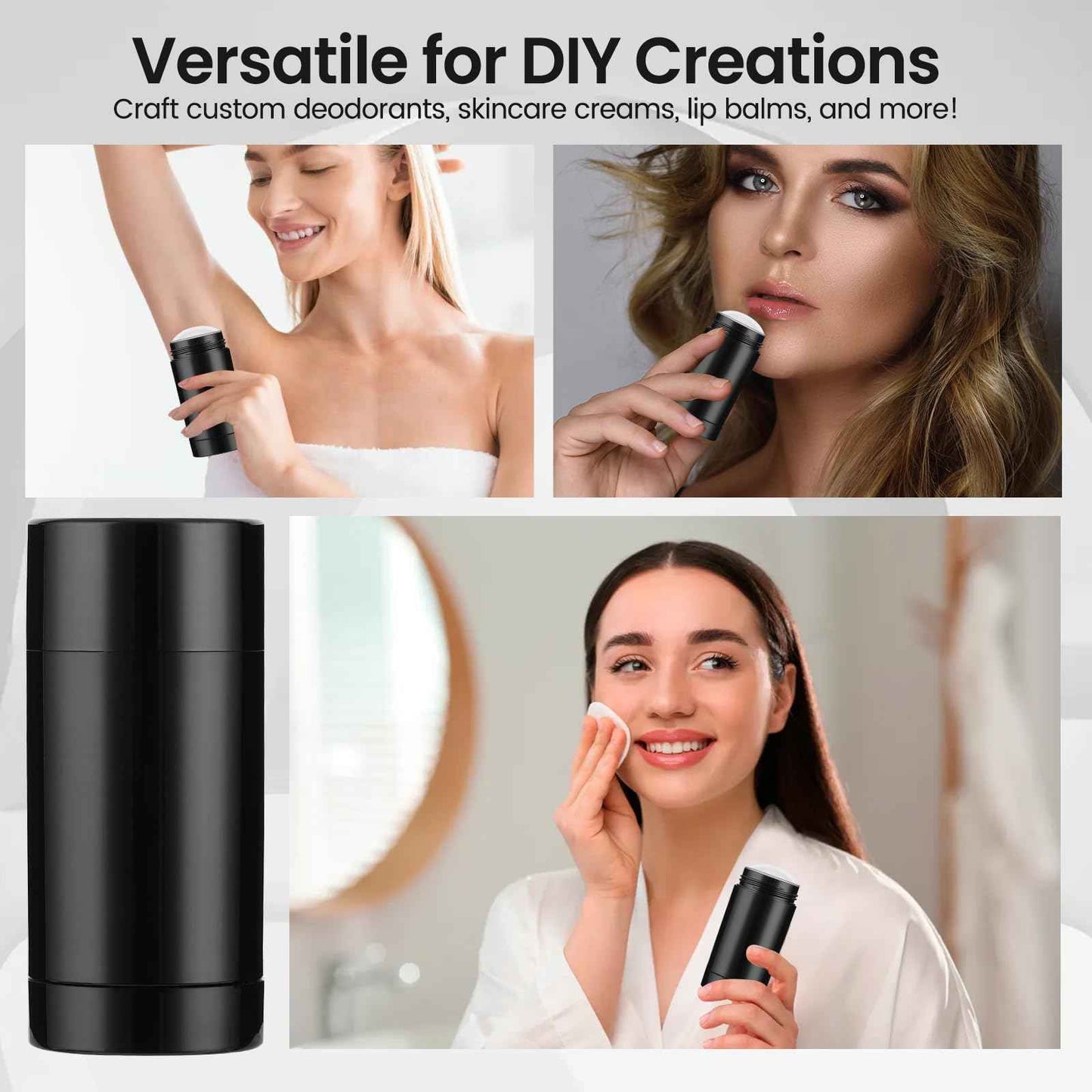 Sherules 15 Pack Black Empty Deodorant Containers - 1.7oz/50ml Twist-Up Refillable Tubes, Bottom-Fill Round Plastic Sticks for DIY Homemade Deodorant, Lip Balm & Solid Cosmetics
