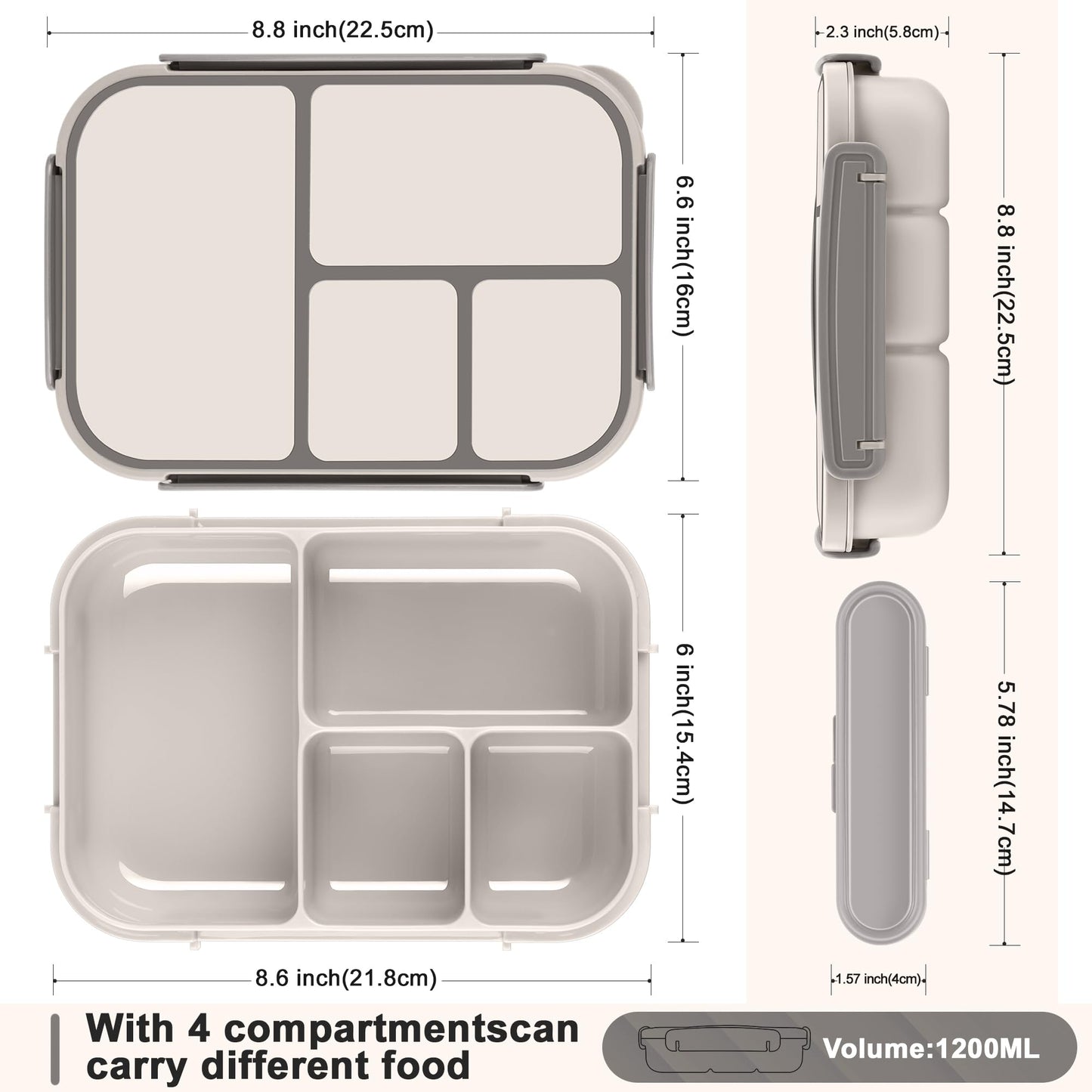 Amathley Lunch Box Kids,Bento Box Adult,Leakproof Lunch Containers for Adults/Kids/Toddler,1200ML-4 Compartments bento Lunch box with Utensil,Microwave & Dishwasher & Freezer Safe (White)