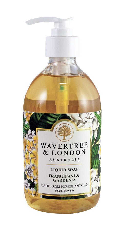 Wavertree & London Natural Liquid Soap Bottle with Dispenser Pump, Frangipani & Gardenia Scented Liquid Hand Soap for Bathroom, Kitchen - Australia Made Moisturizing Plant Oil Body & Hand Wash Soap