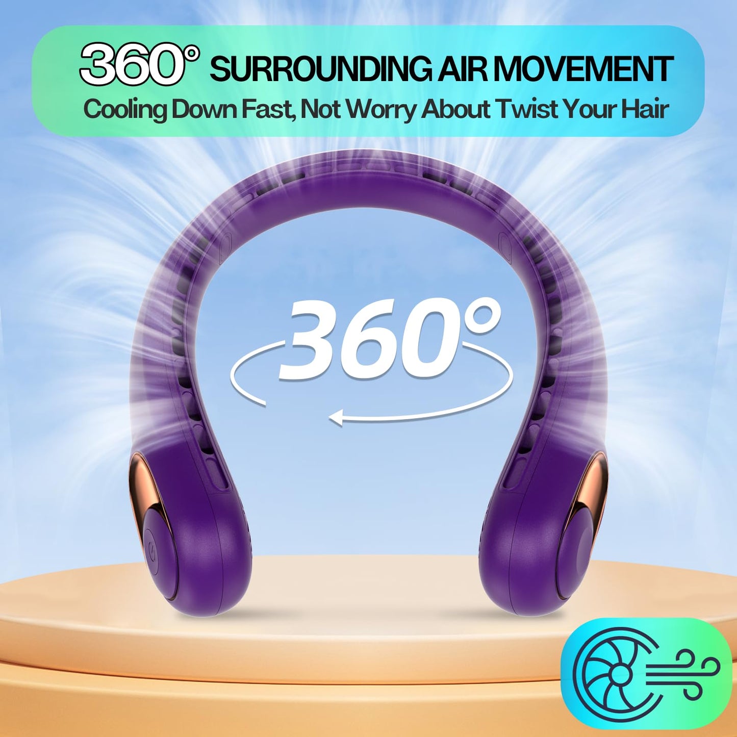 KIDEE Neck Fan, Neck Fans Portable Rechargeable, Upgraded Cooling Air Volume, Ultra Quiet, 4000 mAh Battery Operated, Long Use Time, 3 Speeds Adjustable Personal Hand Free Fan