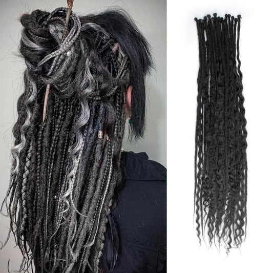 Pouweney 24 Inch 3 In 1 Dreadlock Extensions Sets, 30 Strands Mixed Ombre Brown Synthetic SE Dreads Extensions, 100% Handmade Soft Single Ended Curly Boho Wavy Dreads for Girls