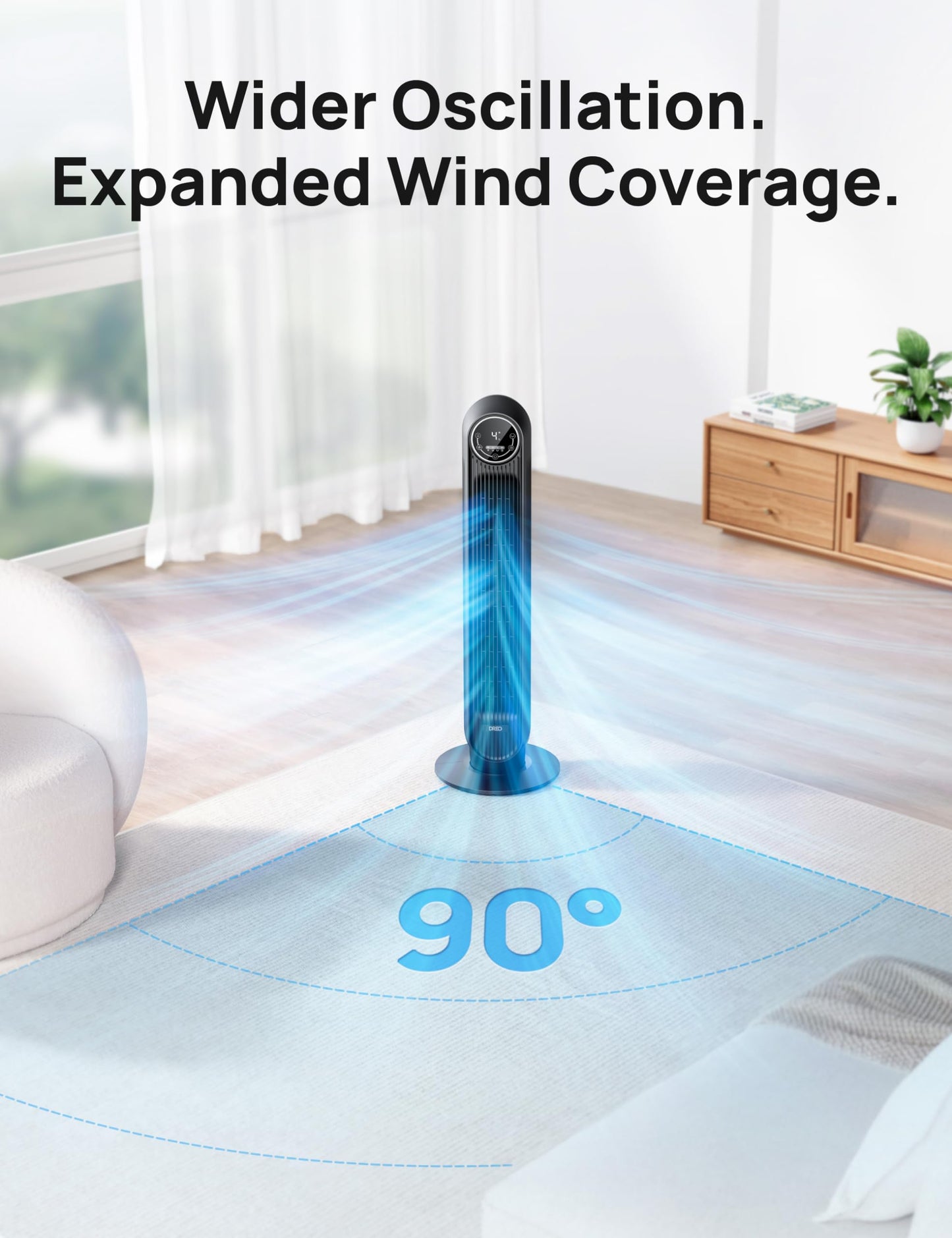 Dreo Tower Fan for Bedroom, Smart Oscillating Quiet Floor Fans, Standing Bladeless Fan with Remote and WiFi Voice Control, 4 Modes, 4 Speeds, 8H Timer, 28dB, Works with Alexa/Google