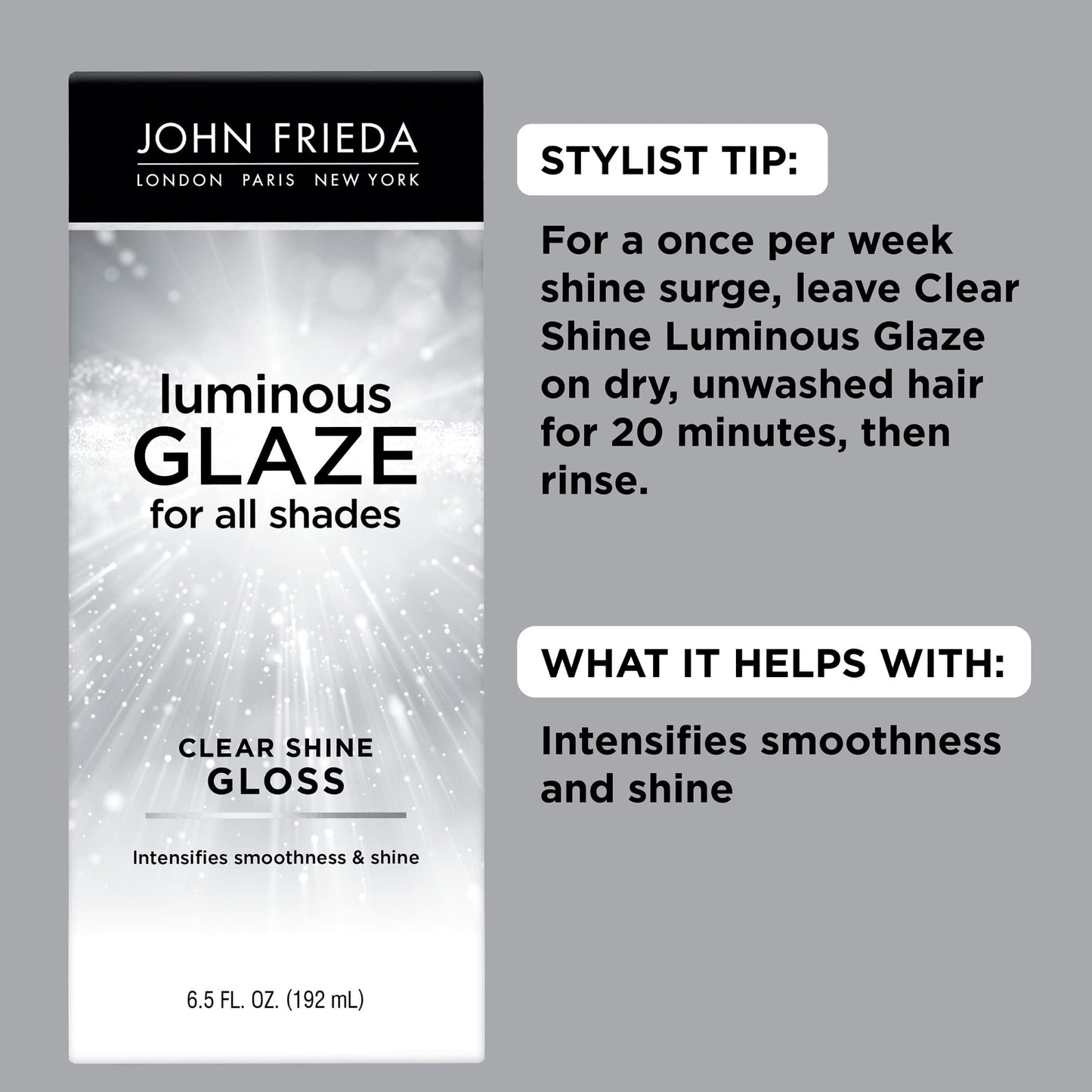 John Frieda Luminous Glaze Clear Shine Hair Gloss, Anti-Fade, Color Enriching Gloss, Safe for Color Treated Hair, 6.5 oz (Pack of 2)