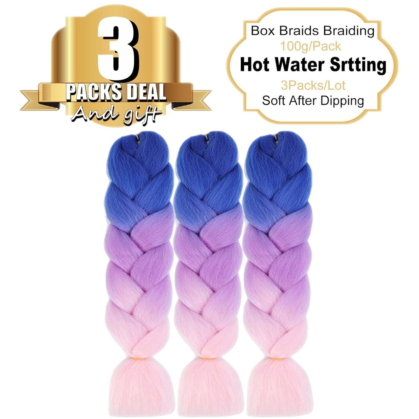 Ombre Braiding Hair Extensions for Women 3 Packs/24 Inch Braiding Hair Fiber Crochet Hair for Box Braids Senegal Twist Hair Extensions(24" (Pack of 3),c27)