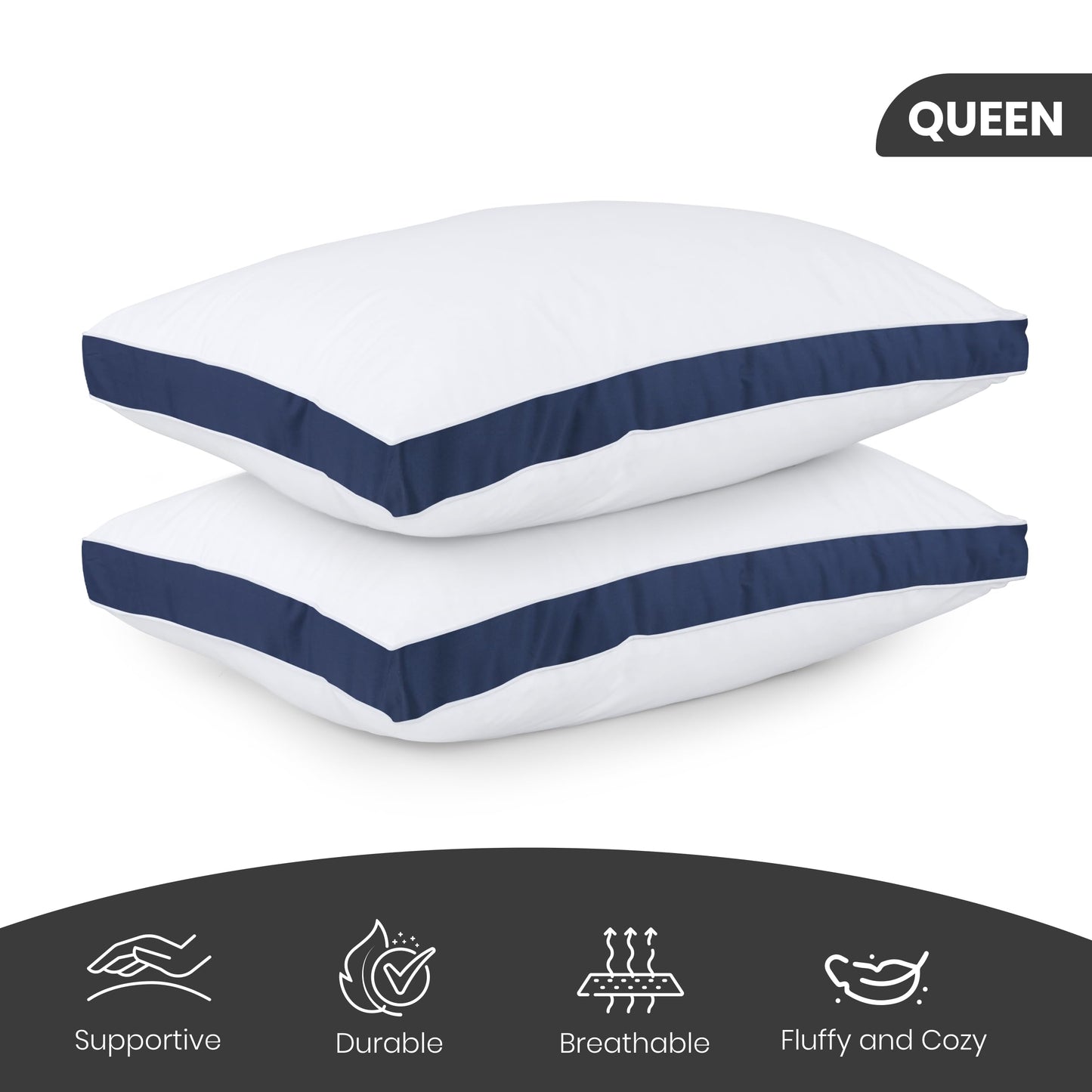 Utopia Bedding Bed Pillows for Sleeping Queen Size (Navy), Set of 2, Cooling Hotel Quality, Gusseted Pillow for Back, Stomach or Side Sleepers