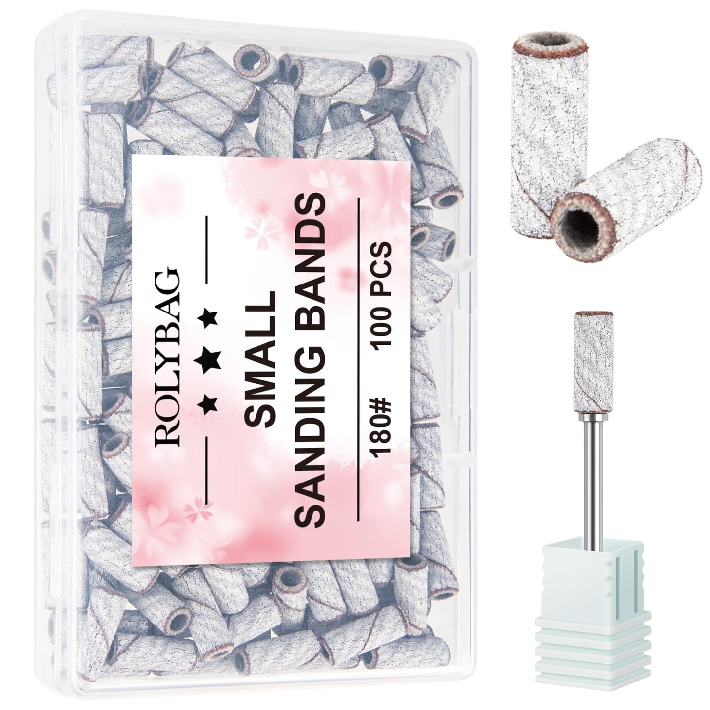 Rolybag 100pcs Small Sanding Bands Nail Drill Bits 180 Fine Grit Nail File Sanding Bands with 3.1mm Mandrel Bit for Acrylic Nails Gel Removing Shaping Professional Manicures and Pedicure, Zebra