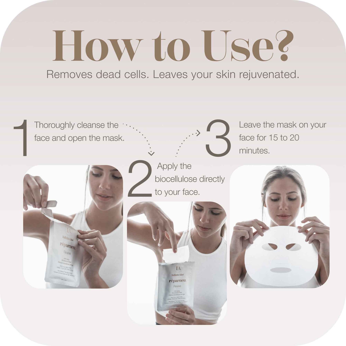 InfiniteAloe Biocellulose Fiber Face Mask, réparneu Revive Anti Aging Face Mask