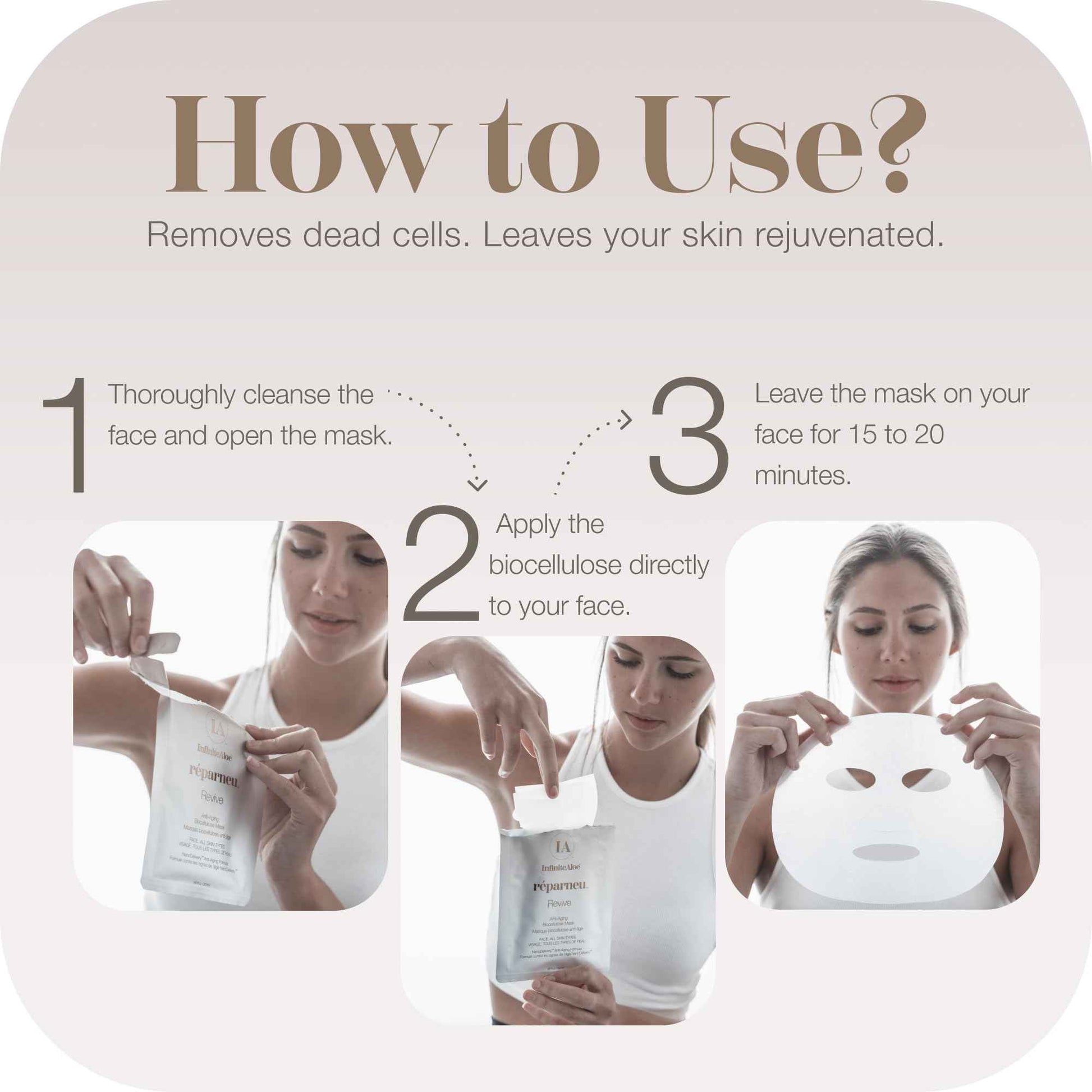 InfiniteAloe Biocellulose Fiber Face Mask, réparneu Revive Anti Aging Face Mask