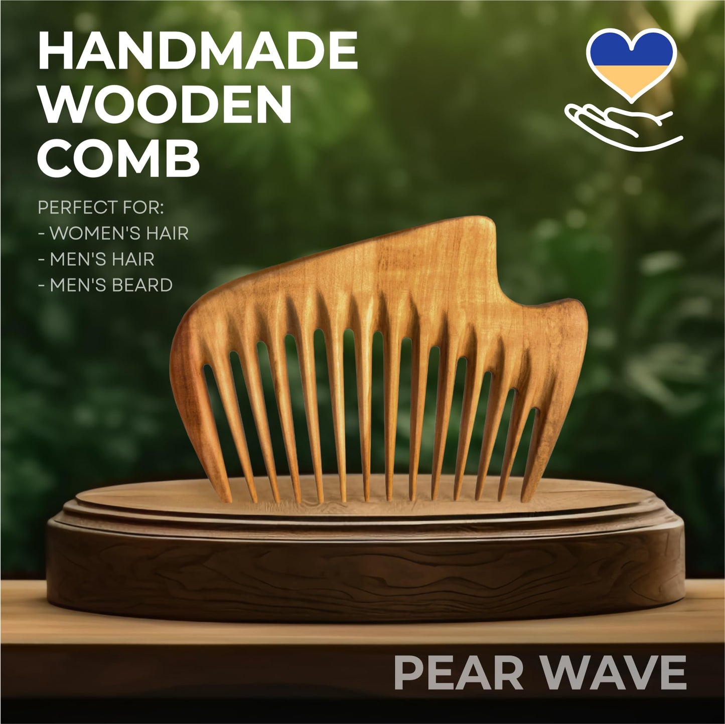 Handmade Wooden Hair Comb - Natural Wood Hair Care, Scalp Massager, Eco-Friendly Perfect for use with Balms and Oils New Wave (Pear Wave)