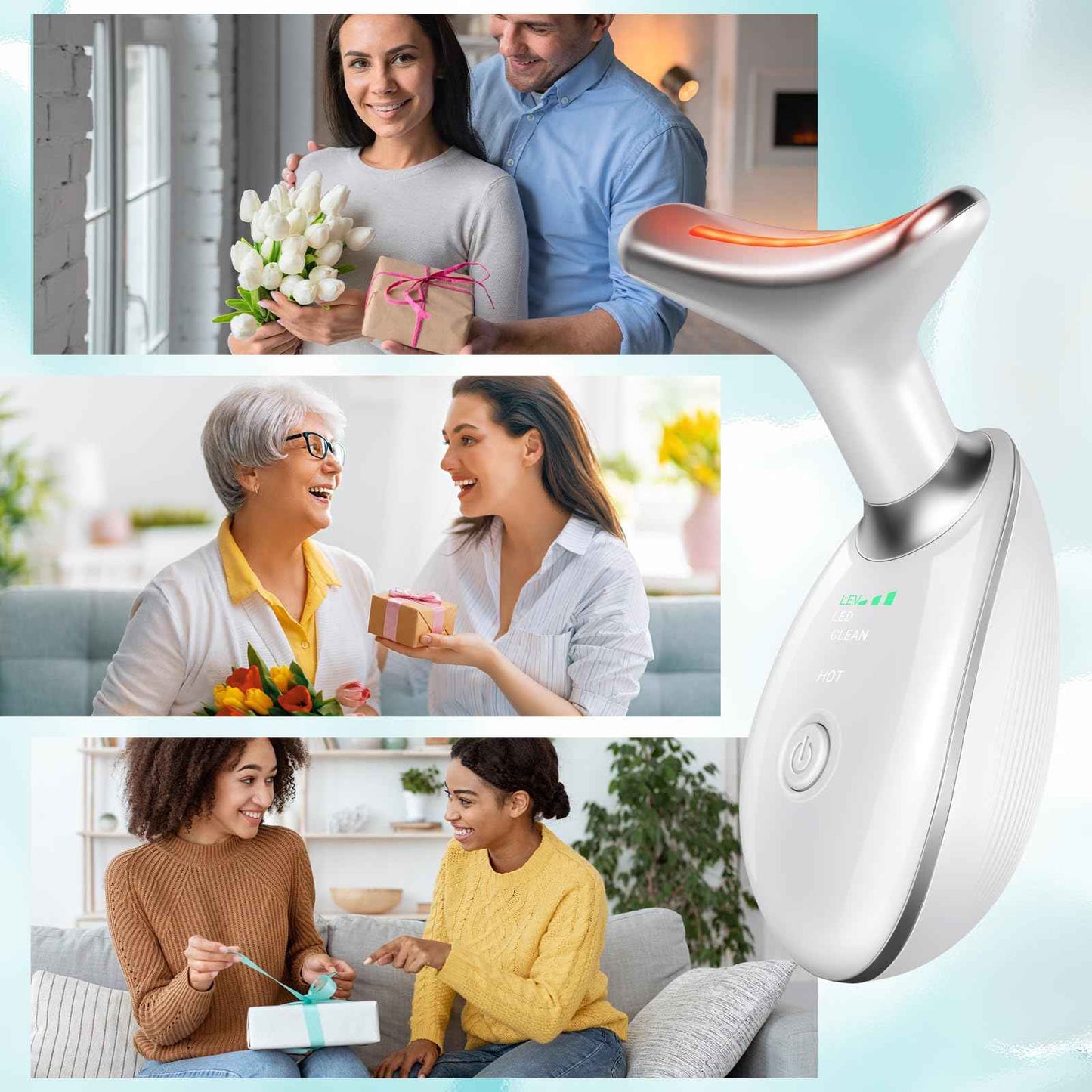 Oriflame Neck and Face Massager, Face Roller, Face Sculpting Skin Care Tool, Improve, Firm, Tightening and Smooth 3 Modes, White