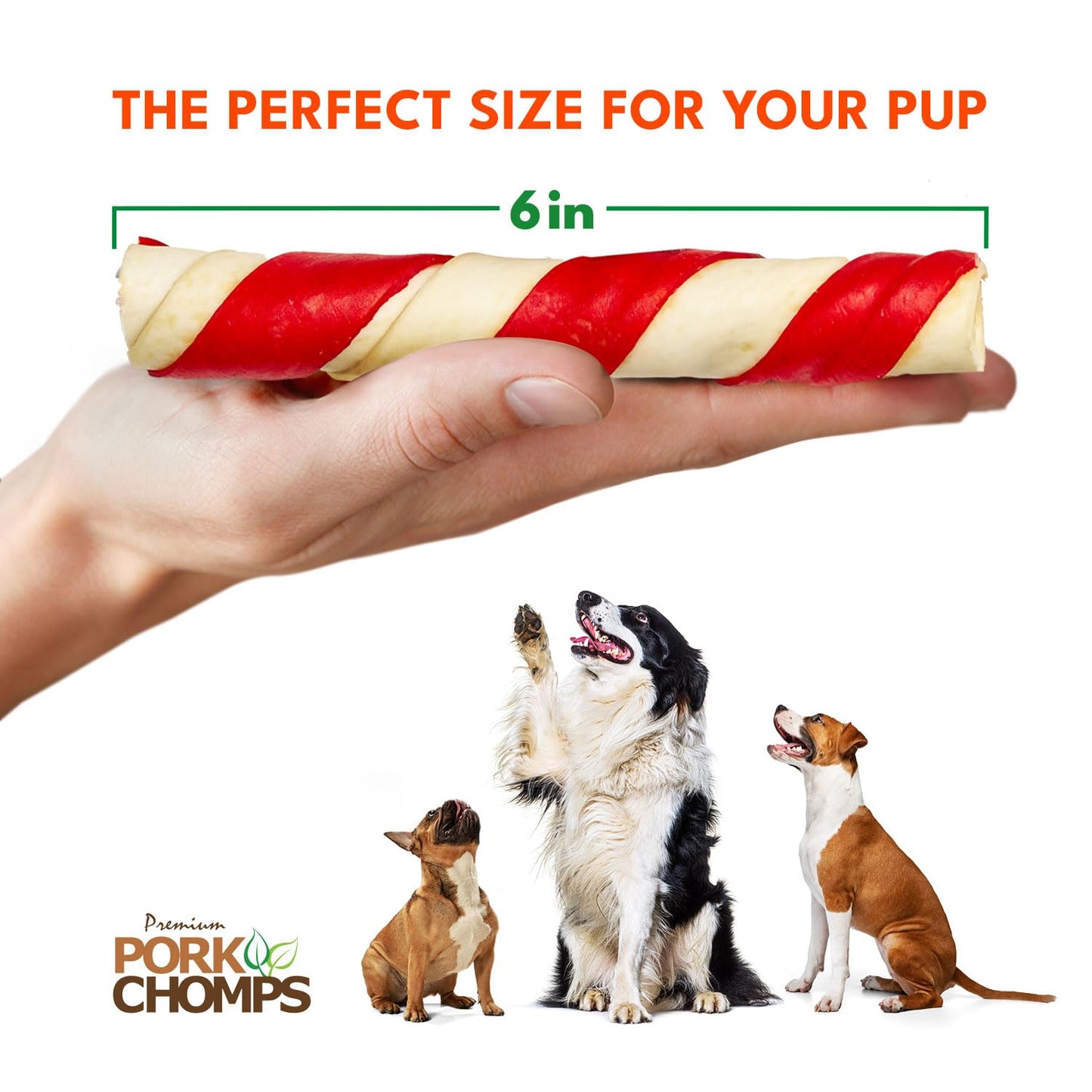 Pork Chomps Baked Pork Skin Dog Chews, 6-inch Twists, Assorted Flavors, 12 Count