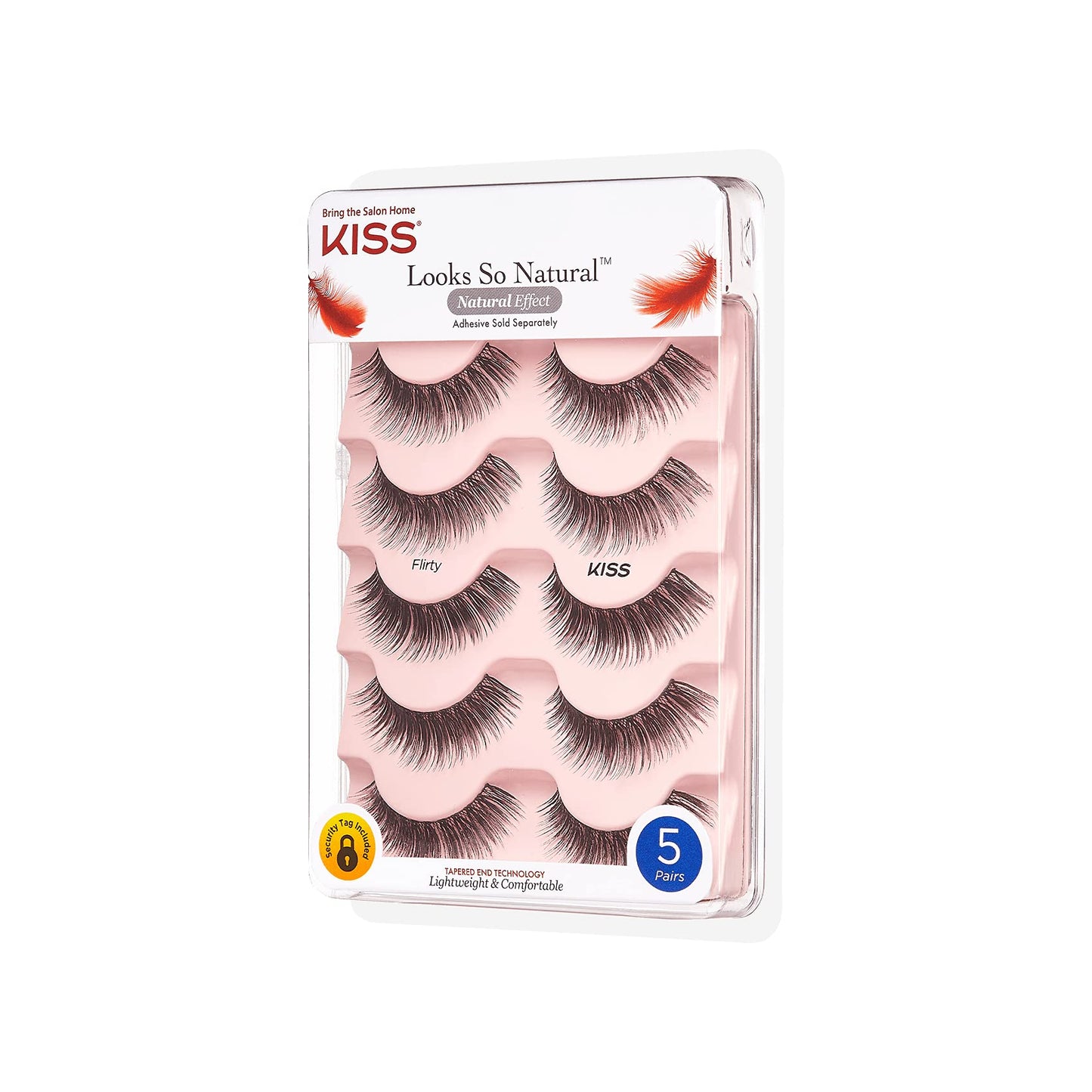 KISS Looks So Natural False Eyelashes Multipack, Lightweight & Comfortable, Tapered End Technology, Reusable, Cruelty-Free, Contact Lens Friendly, Style 'Flirty', 5 Pairs Fake Eyelashes Black