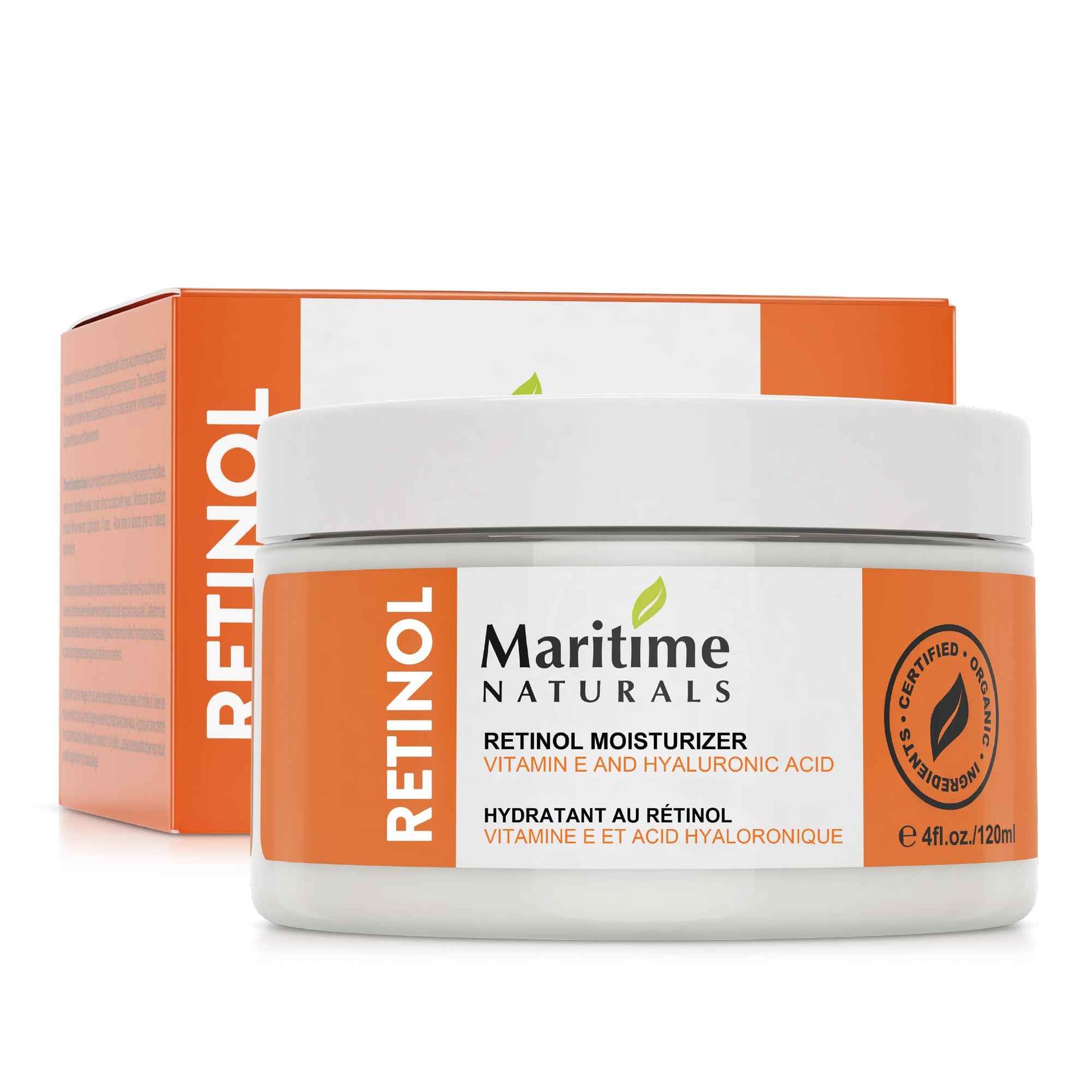 Maritime Naturals Retinol Moisturizer for face with Hyaluronic Acid & Organic Ingredients | Professional Results with Retinol Face Moisturizer | Day & Night Cream for Women & Men (120ml)