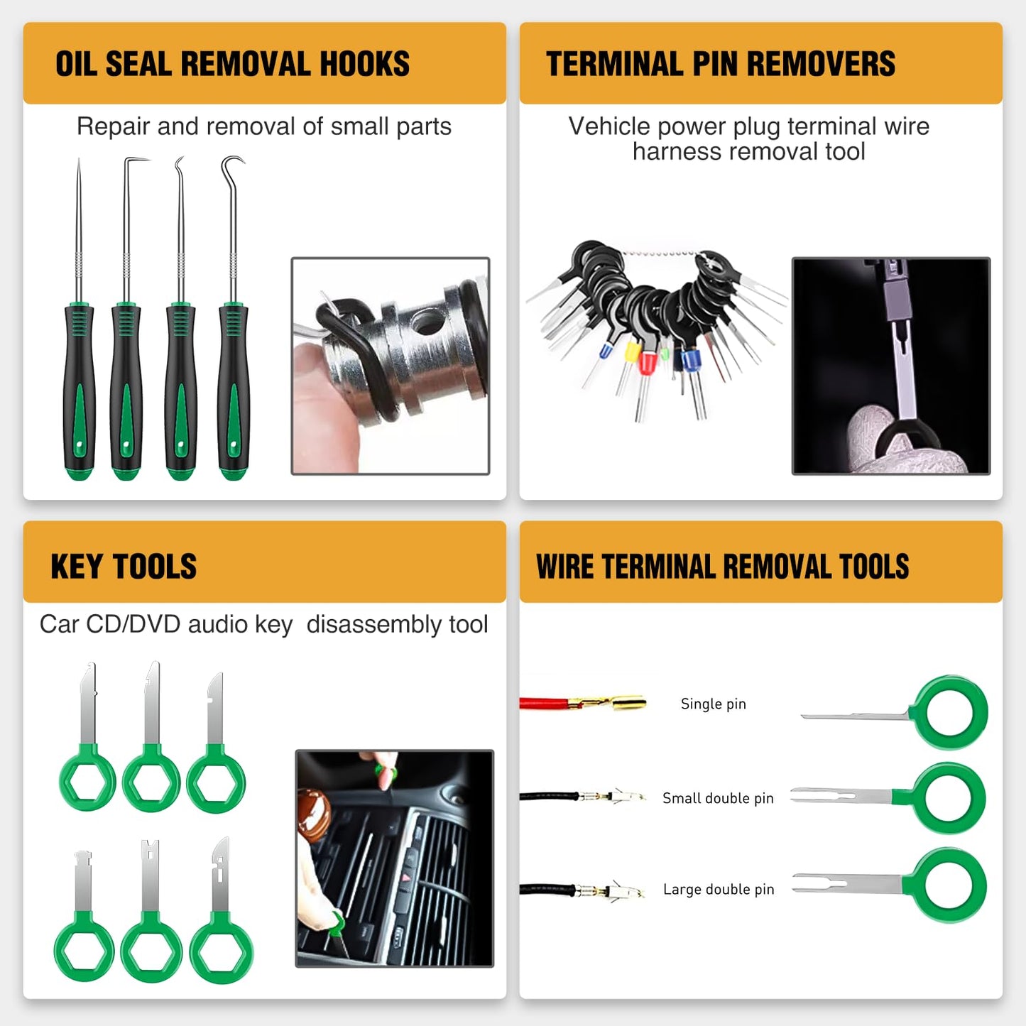 GOOACC 238Pcs Trim Removal Tool, Auto Push Pin Bumper Retainer Clip Set Fastener Terminal Remover Tool Adhesive Cable Clips Kit Car Panel Radio Removal Auto Clip Pliers, Green