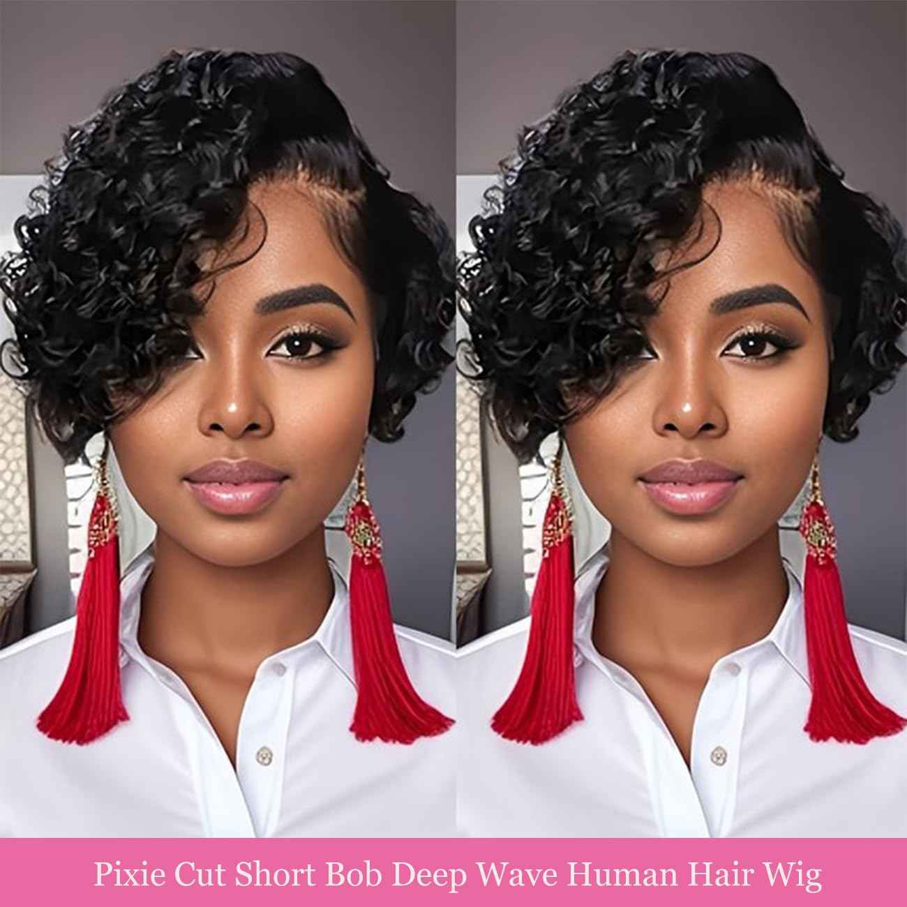 Bworto Pixie Cut Short Bob Glueless Frontal Wigs Human Hair Pre Plucked Deep Wave 13x4 Hd Lace Front Curly Wigs for Black Women Glueless Wig 6 Inch