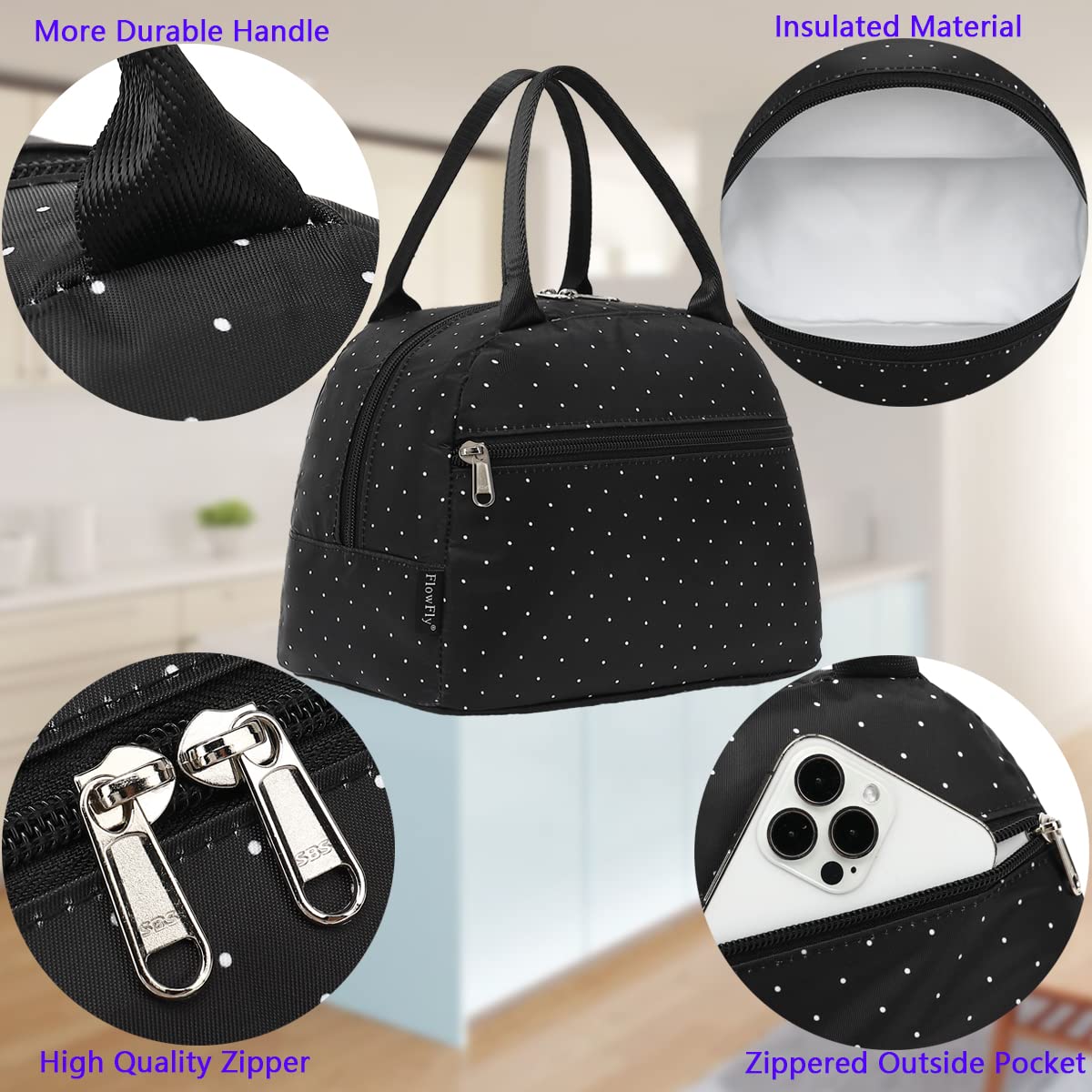 FlowFly Lunch Bag Tote Bag Lunch Organizer Lunch Holder Insulated Lunch Cooler Bag for Women/Men,Dot