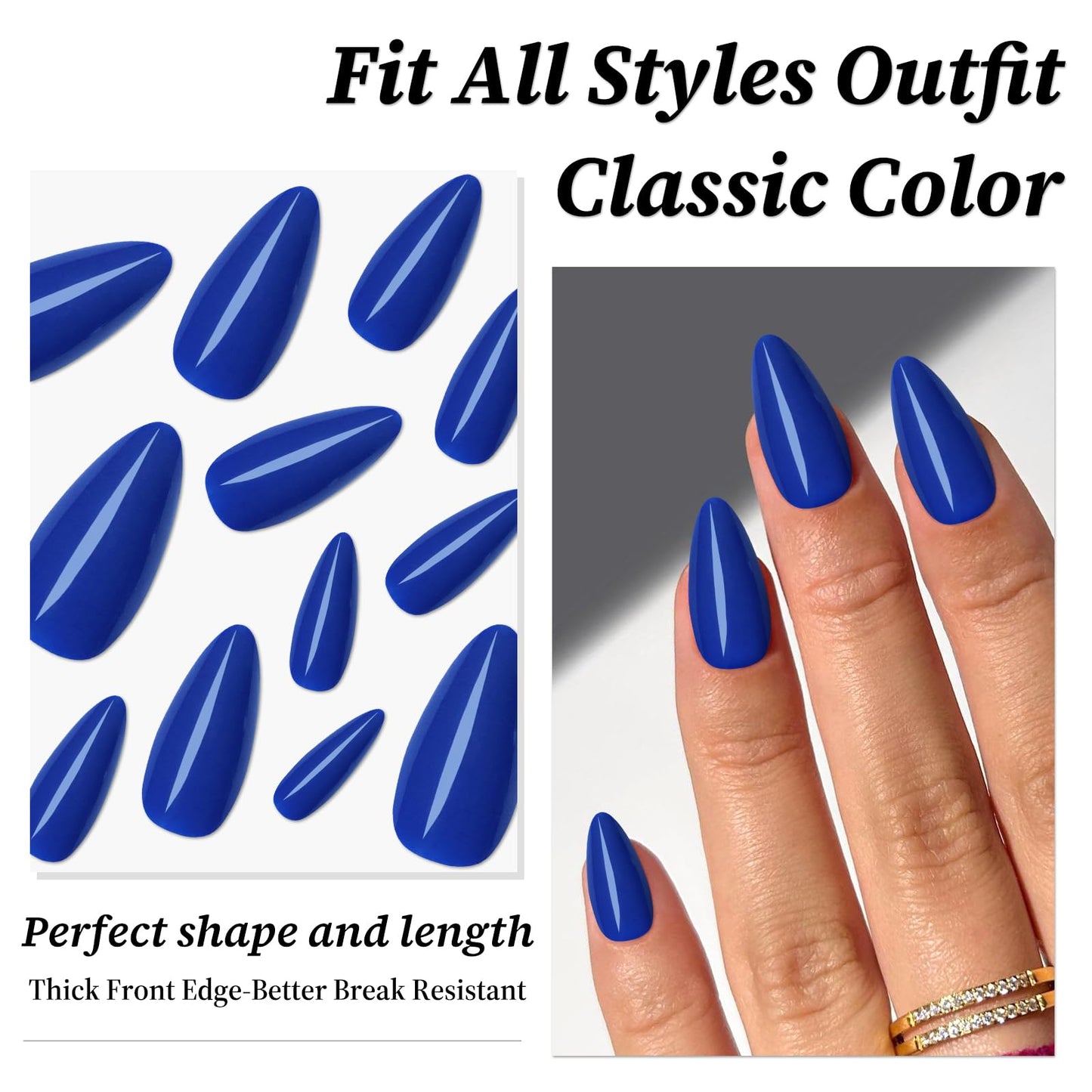 Lifextol 240PC Blue Almond Press on Nails Medium Fake Nails Press ons, False Acrylic Nails Press on Nails Almond Glue on Nails Artificial Nail Tips Fingernails Stick on Nails with Glue&Adhesive Tabs