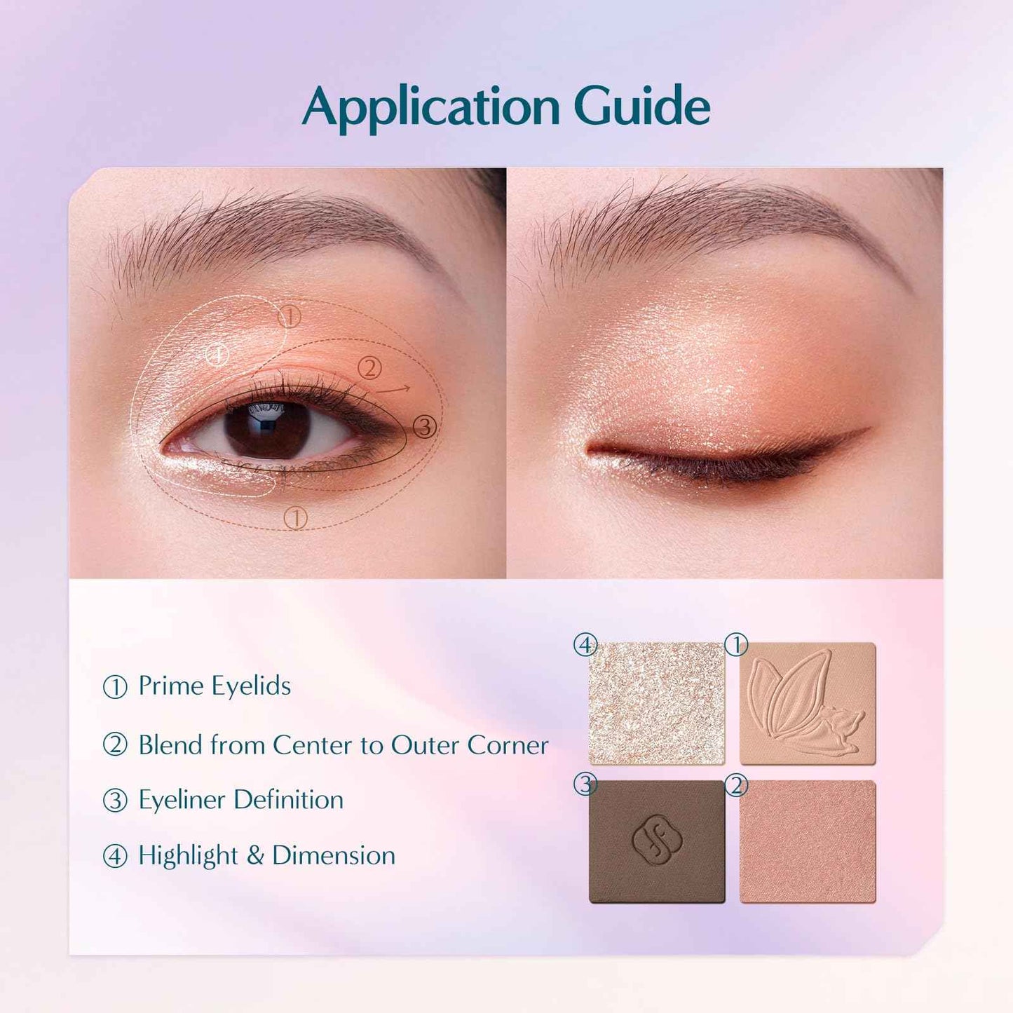 FLORASIS Butterfly Glitter Quad Eyeshadow Palette (01 Iris Twilight, 1 Count)