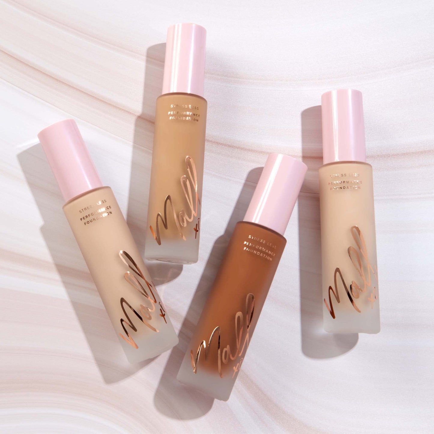 Mally Beauty Stress Less Performance Foundation - Tan - Buildable Medium to Full Coverage - Lightweight Foundation Liquid - Niacinamide Brightens and Hydrates Skin - Satin Finish