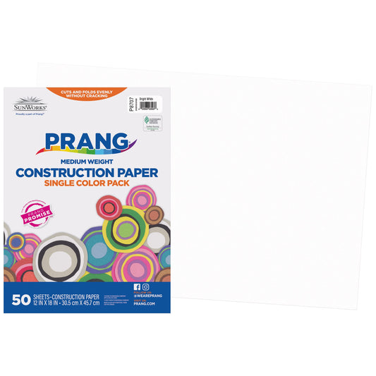 Prang (Formerly SunWorks) Construction Paper, Bright White, 12" x 18", 50 Sheets