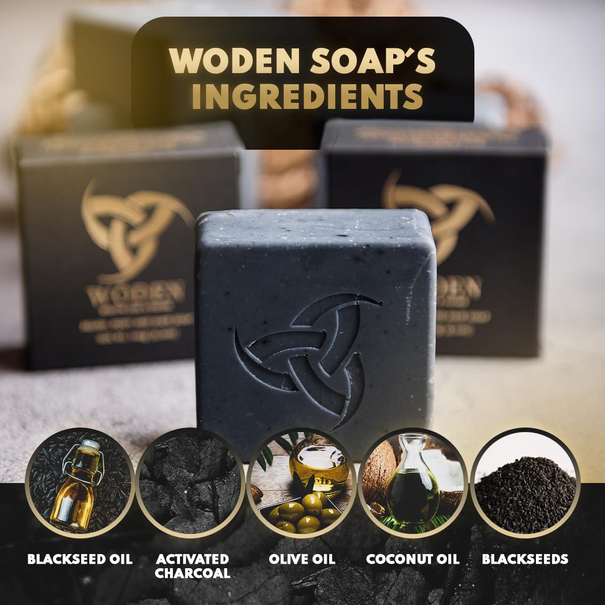 Woden Men's Natural Soap Bar - Beard, Body and Hair 120g| Groom like a Viking | Earthy Aroma | Black Raven | Woden